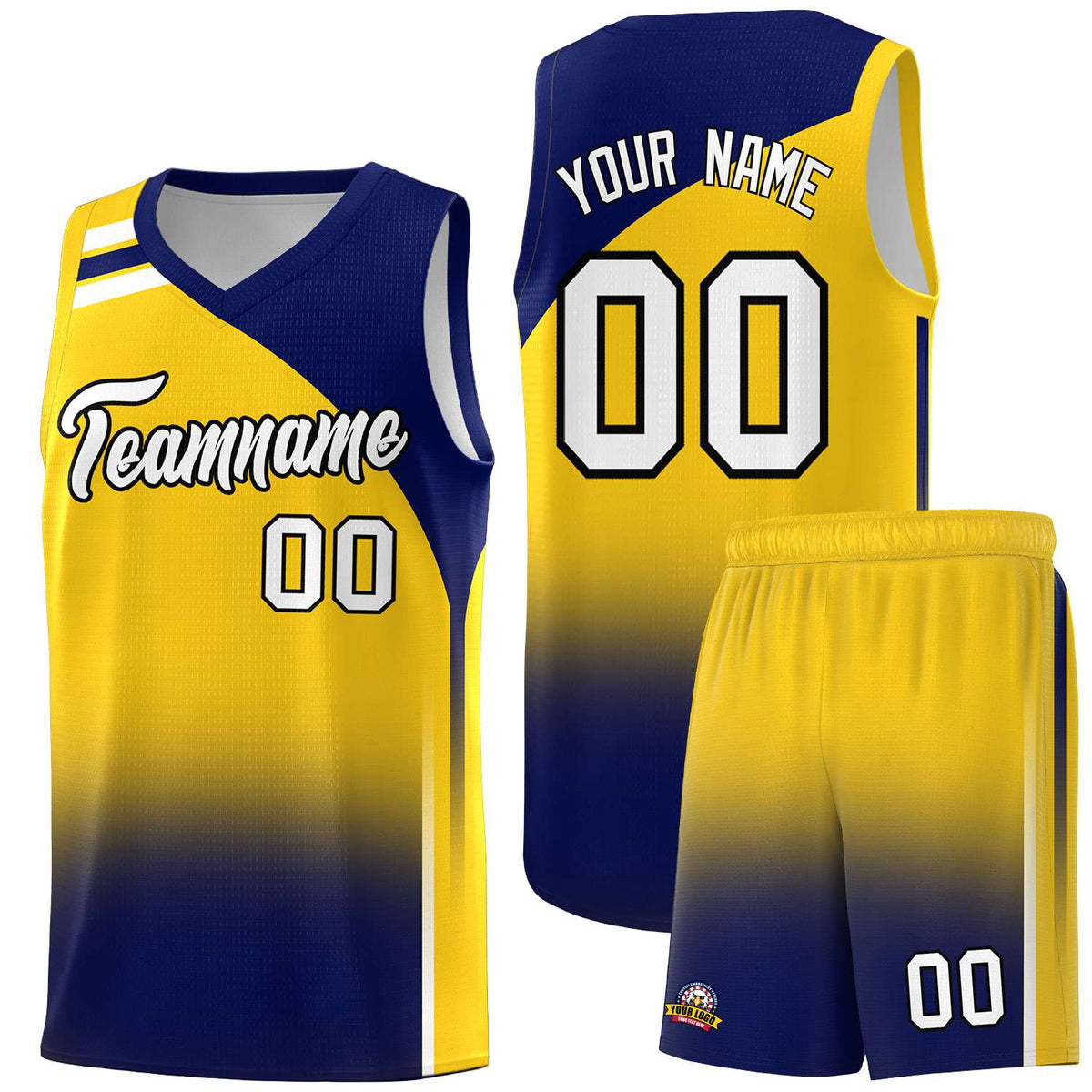 Custom Gold Navy Gradient Fashion Sets Sports Uniform Basketball Jersey