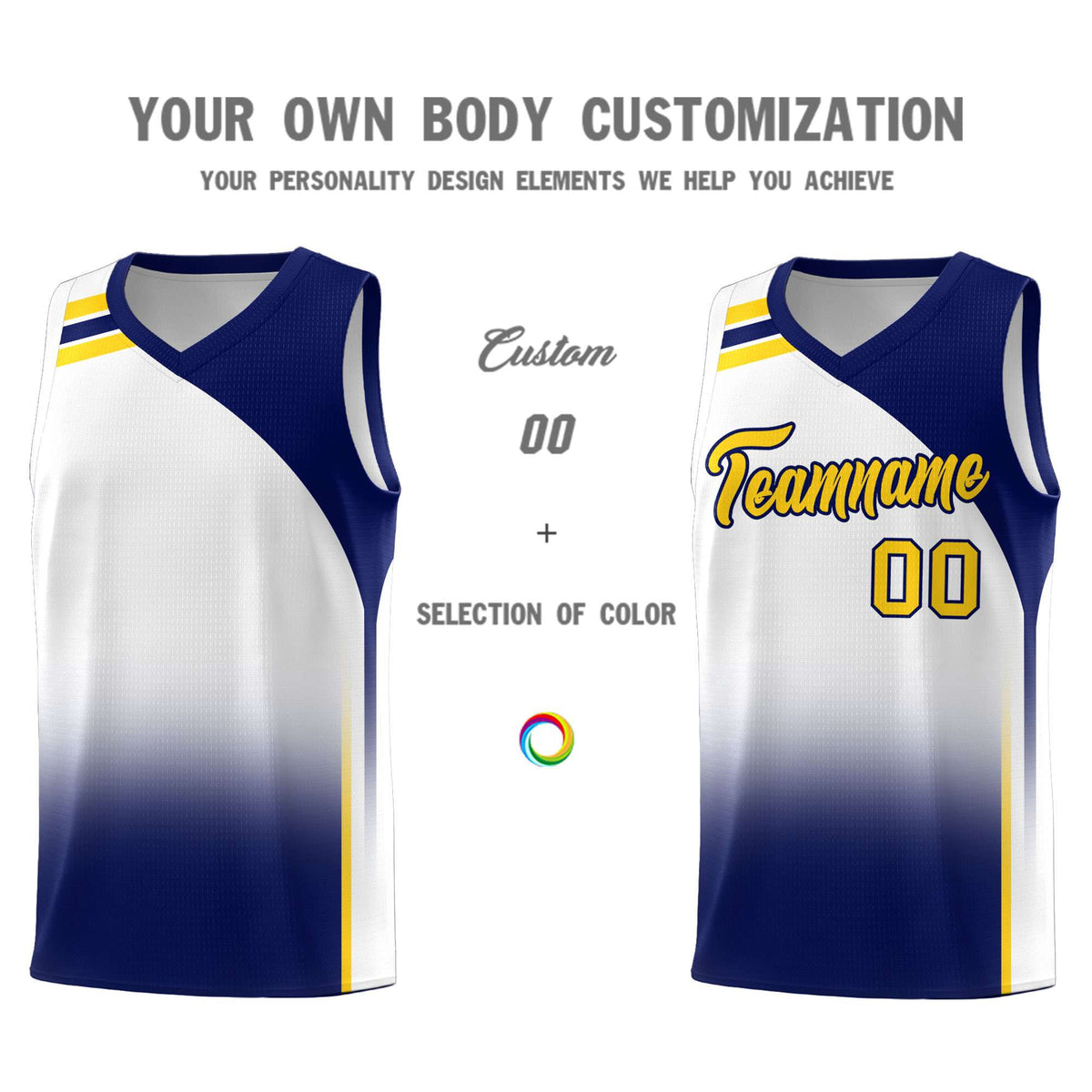 Custom White Navy Gradient Fashion Sets Sports Uniform Basketball Jersey