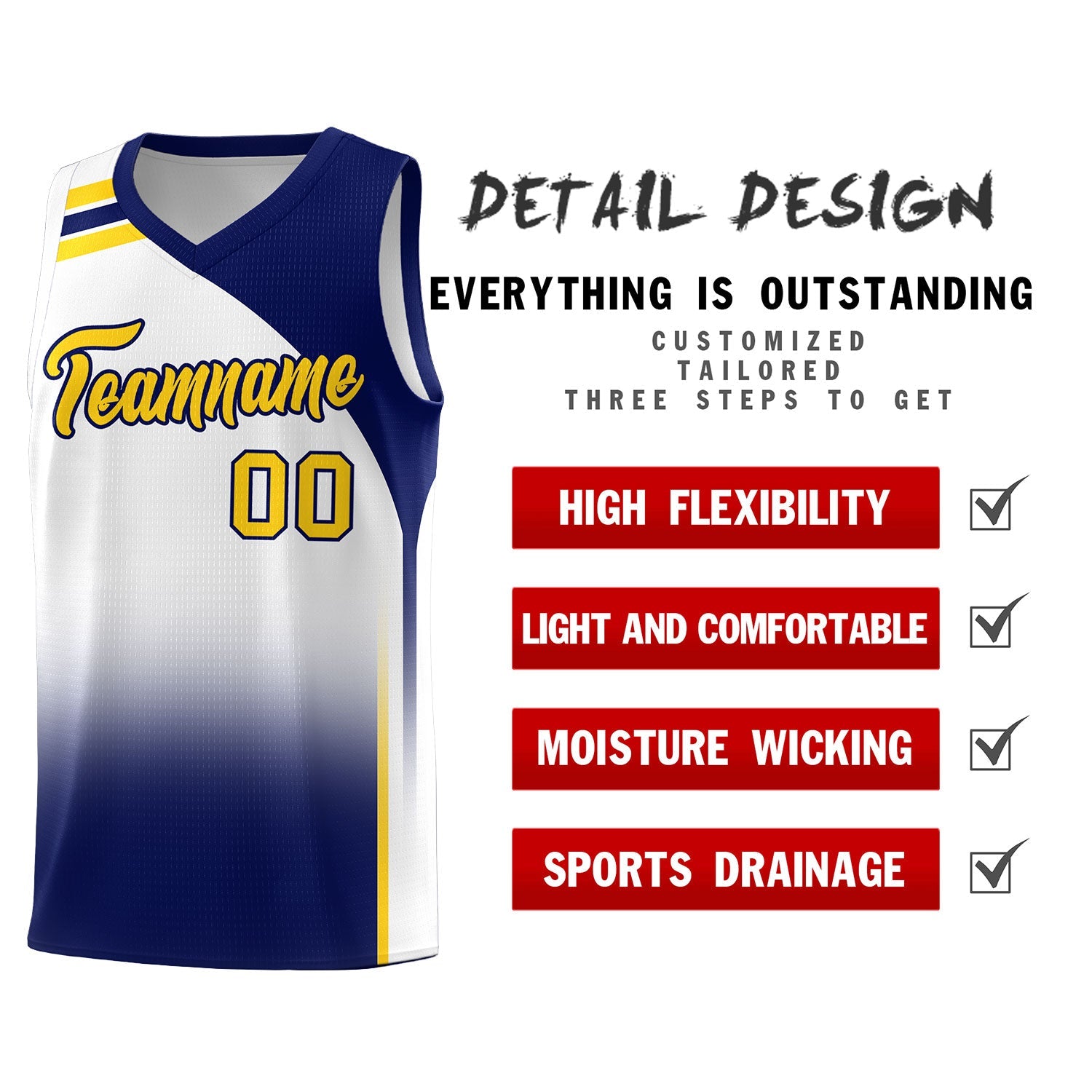 Custom White Navy Gradient Fashion Sets Sports Uniform Basketball Jersey