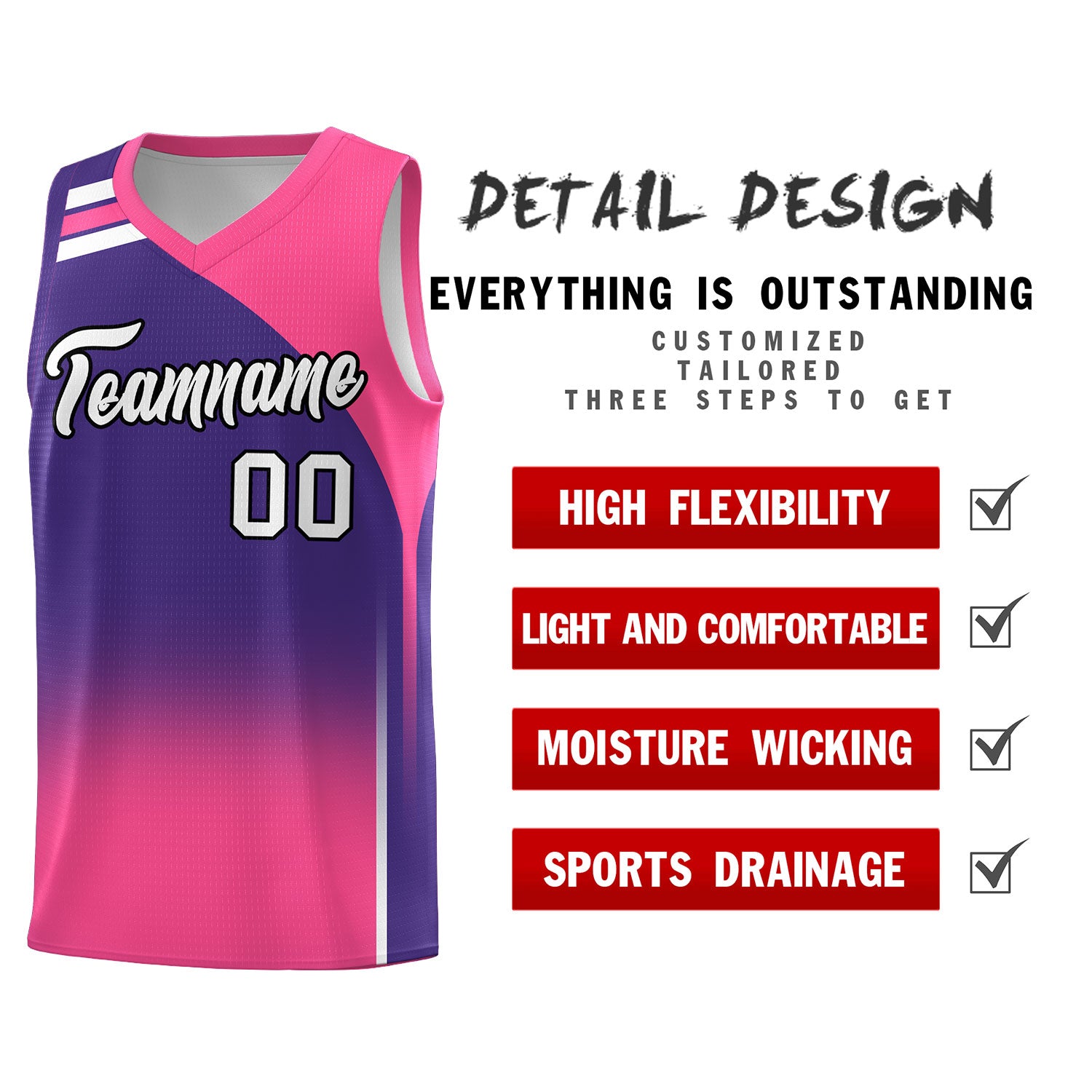 Custom Purple Pink Gradient Fashion Sets Sports Uniform Basketball Jersey