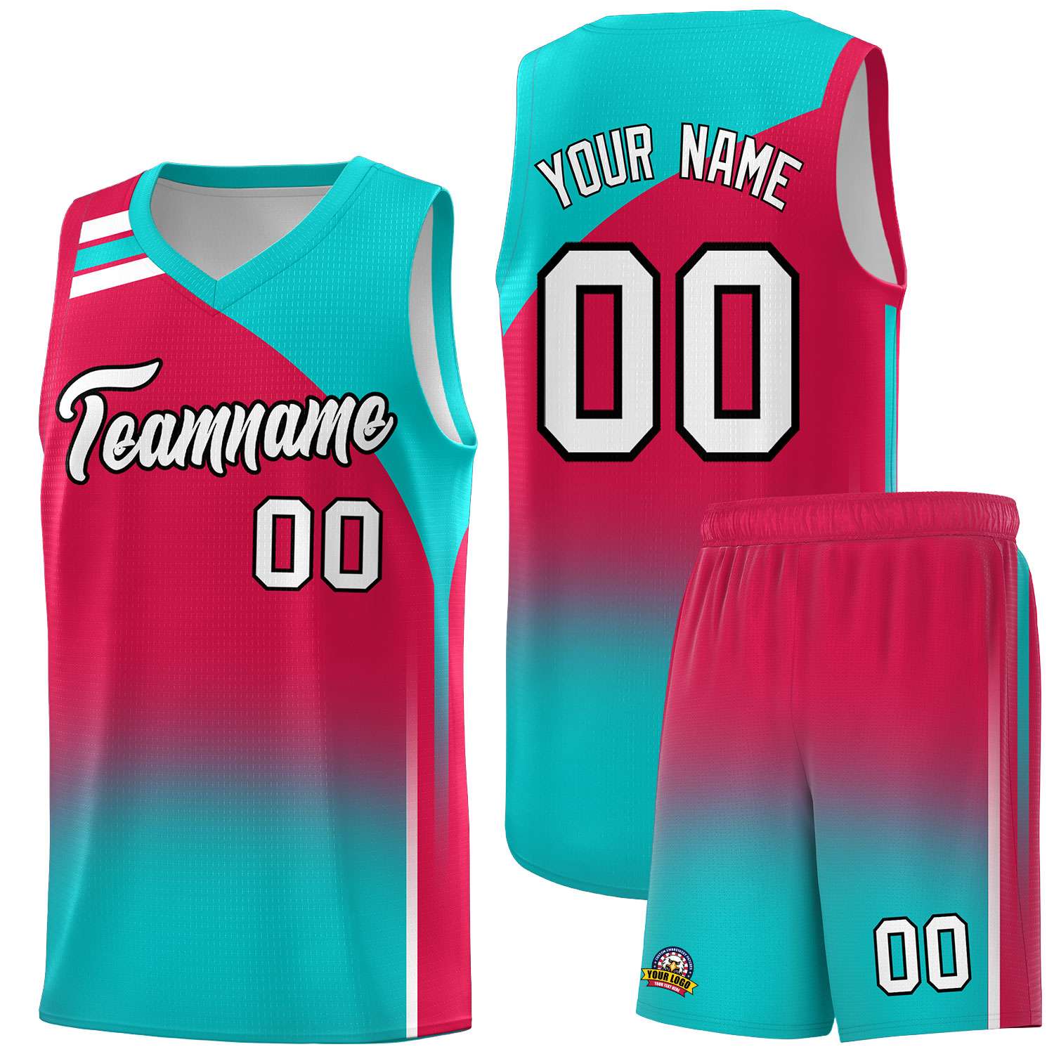 Custom Red Aqua Gradient Fashion Sets Sports Uniform Basketball Jersey