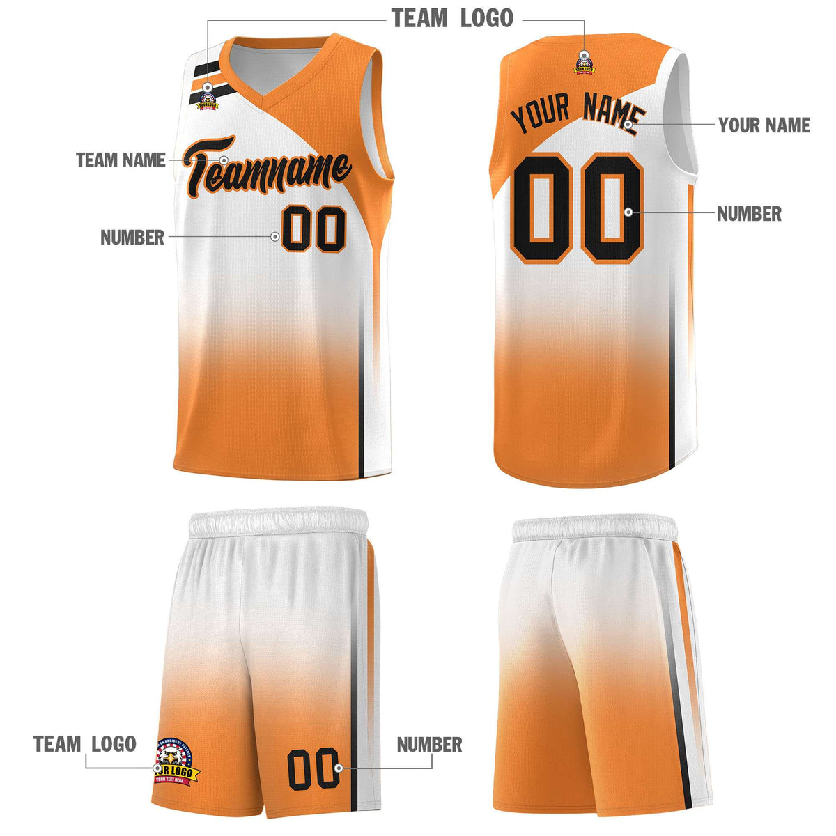 Custom White Gold Orange Gradient Fashion Sets Sports Uniform Basketball Jersey