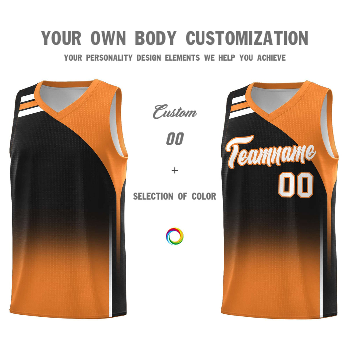 Custom Black Gold Orange Gradient Fashion Sets Sports Uniform Basketball Jersey