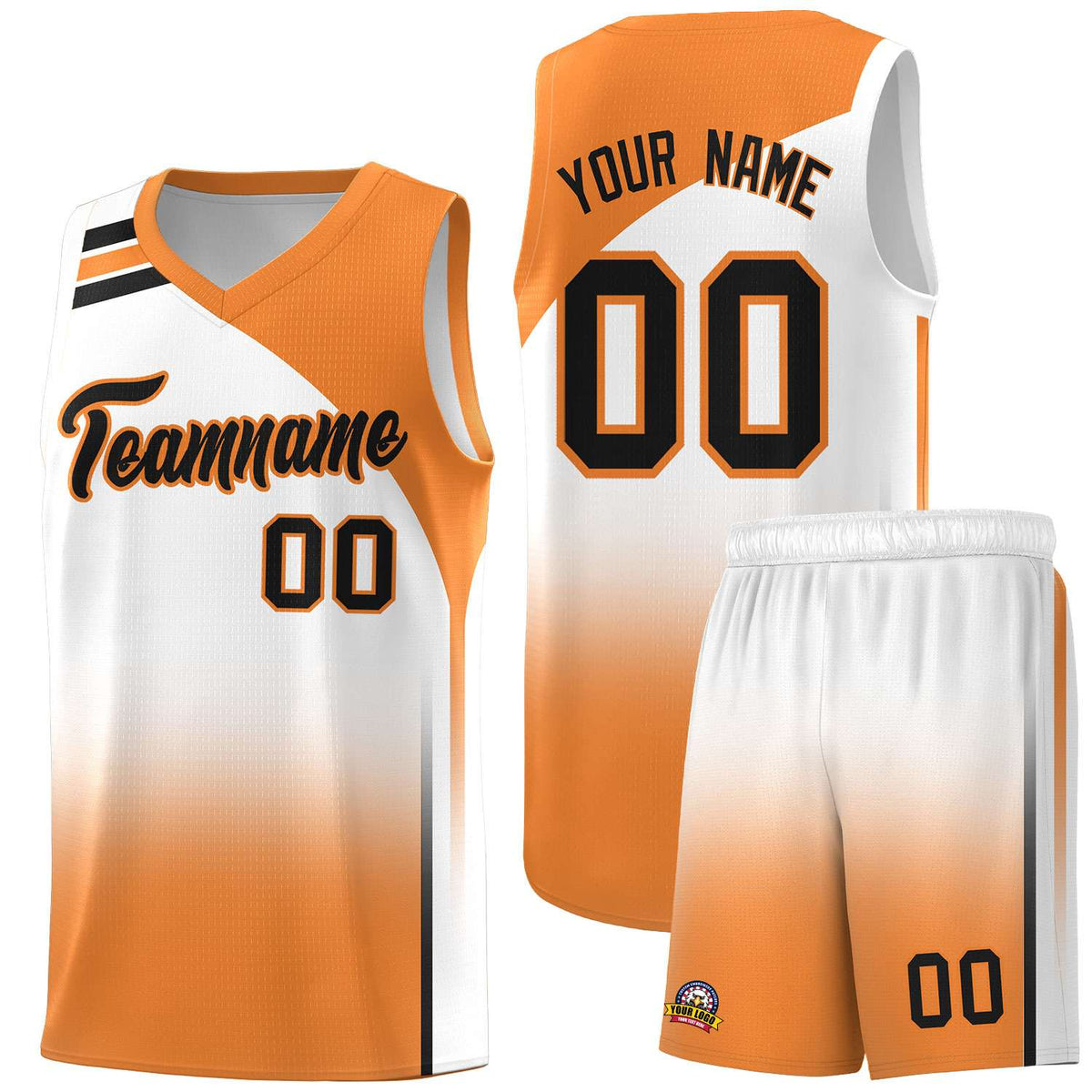 Custom White Gold Orange Gradient Fashion Sets Sports Uniform Basketball Jersey