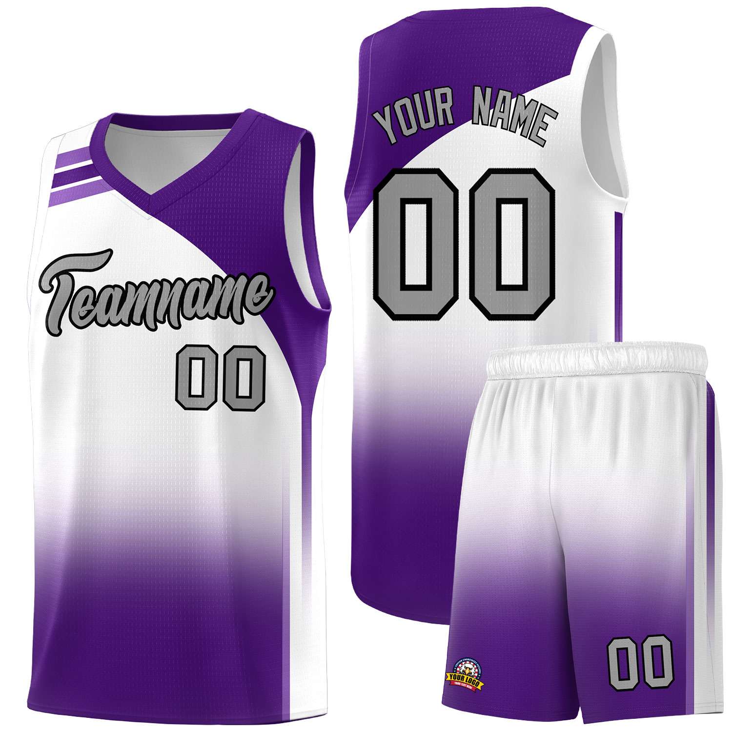 Custom White Purple Gradient Fashion Sets Sports Uniform Basketball Jersey