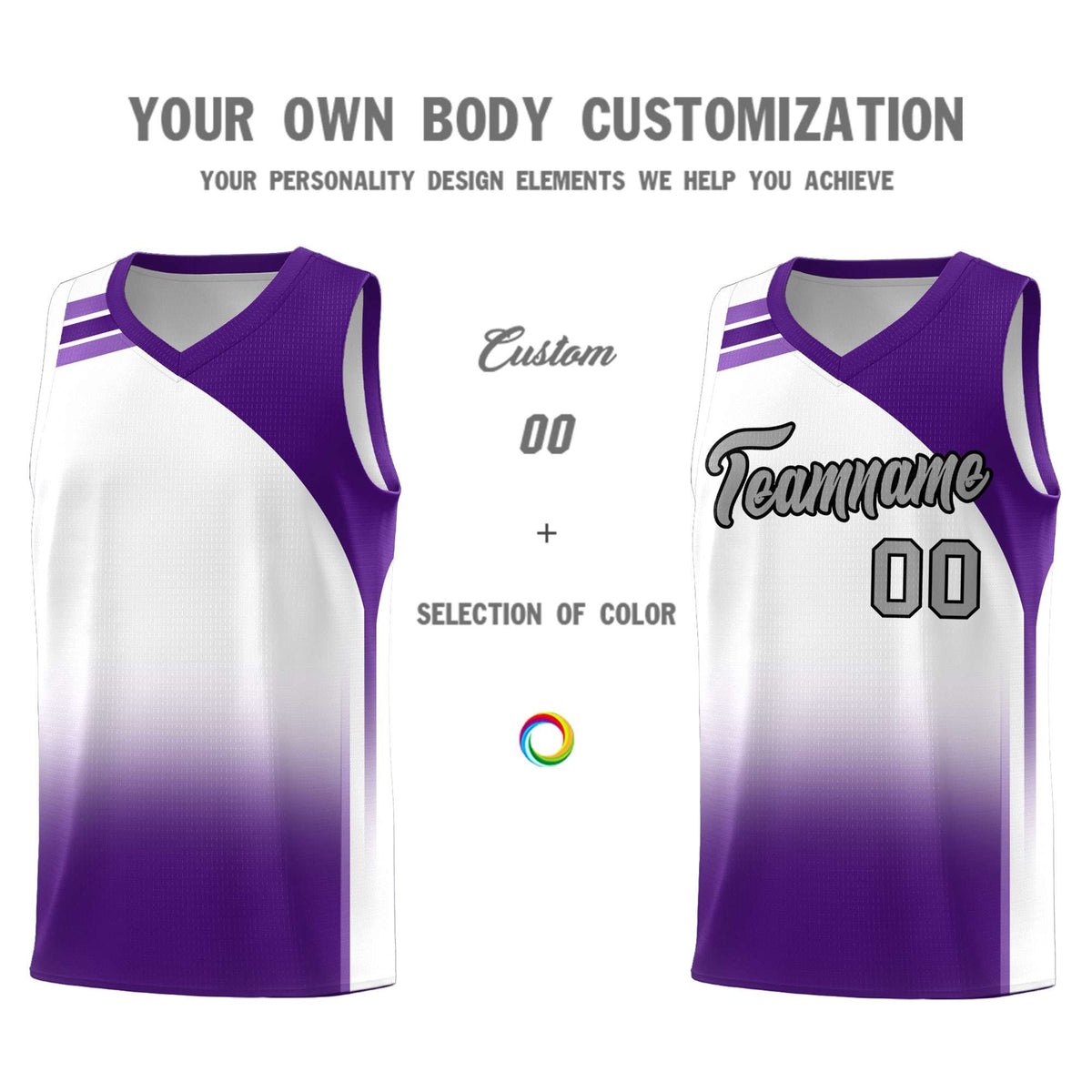 Custom White Purple Gradient Fashion Sets Sports Uniform Basketball Jersey