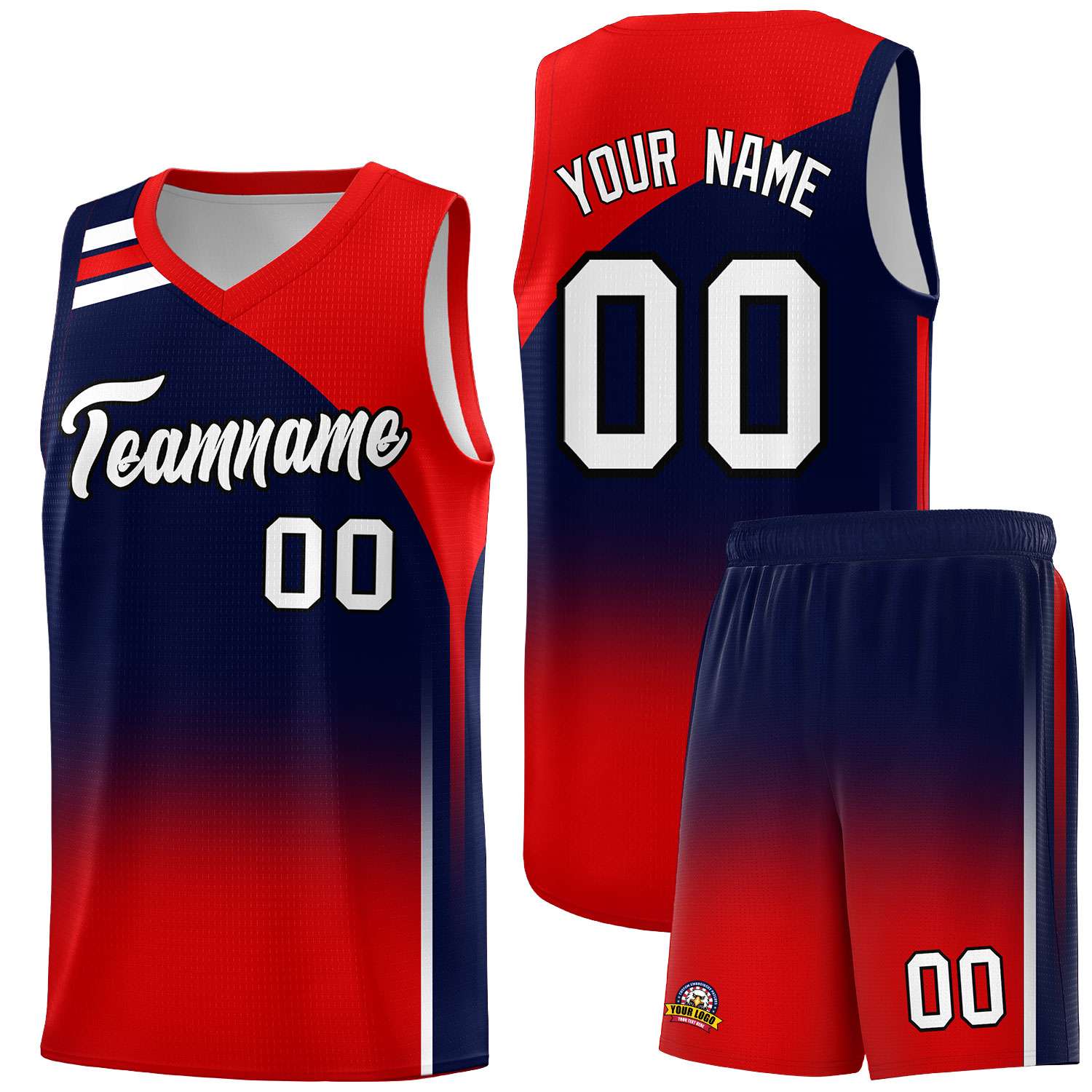 Custom Navy Red Gradient Fashion Sets Sports Uniform Basketball Jersey