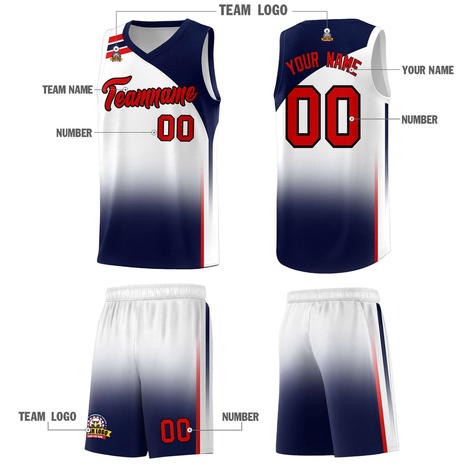 Custom White Navy Gradient Fashion Sets Sports Uniform Basketball Jersey