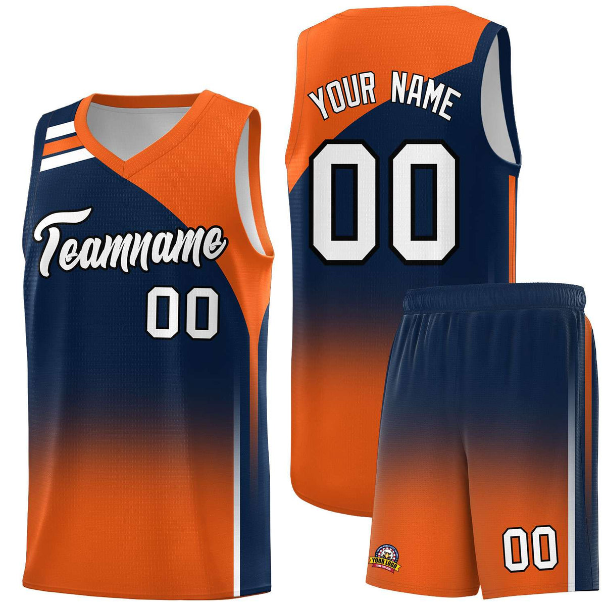 Custom Navy Orange Gradient Fashion Sets Sports Uniform Basketball Jersey