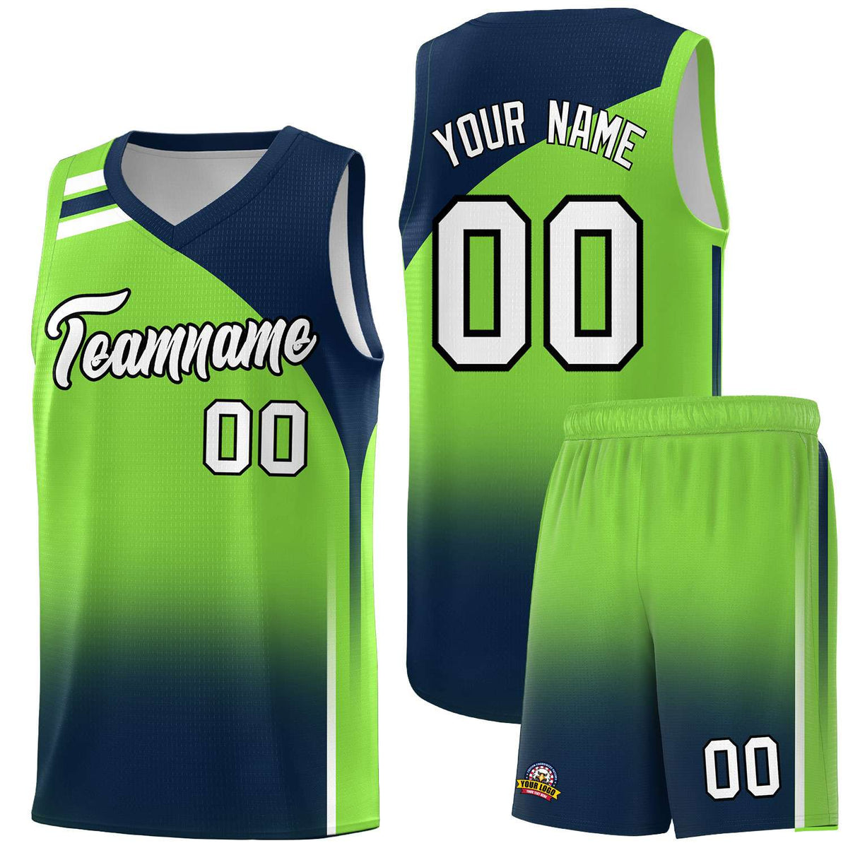 Custom Fluorescent Green Navy Gradient Fashion Sets Sports Uniform Basketball Jersey