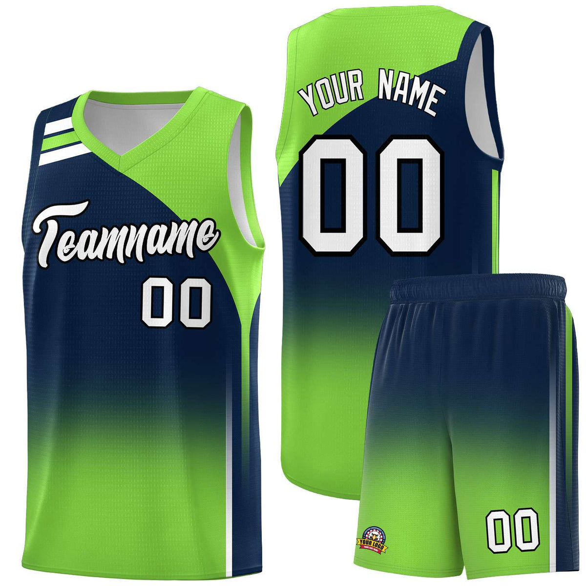 Custom Navy Fluorescent Green Gradient Fashion Sets Sports Uniform Basketball Jersey