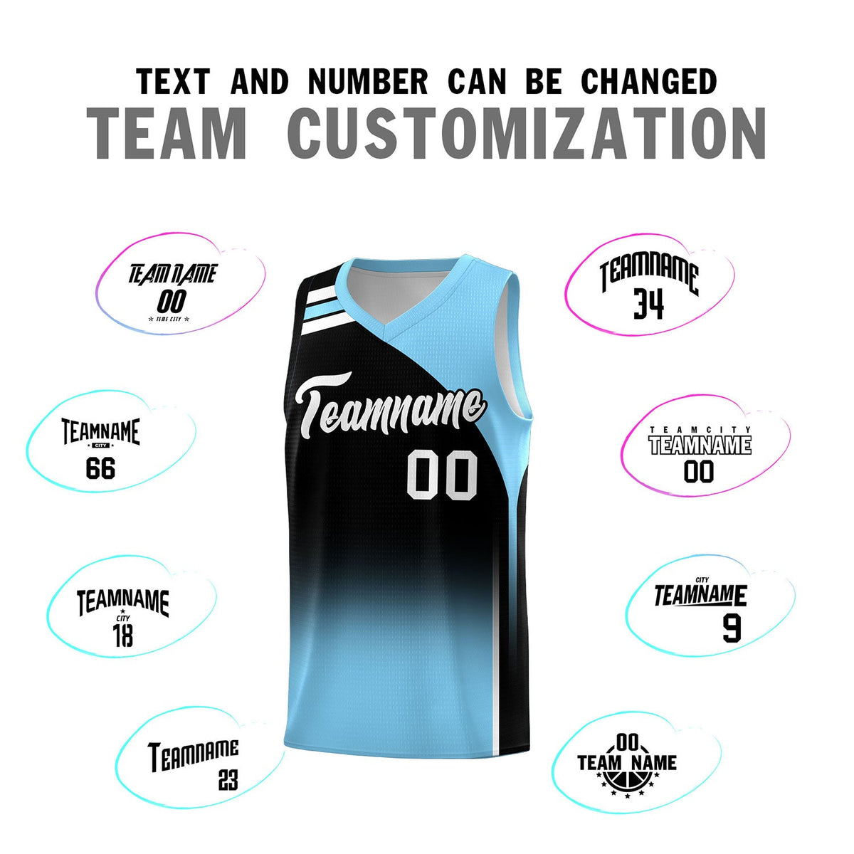 Custom Black Light Blue Gradient Fashion Sets Sports Uniform Basketball Jersey