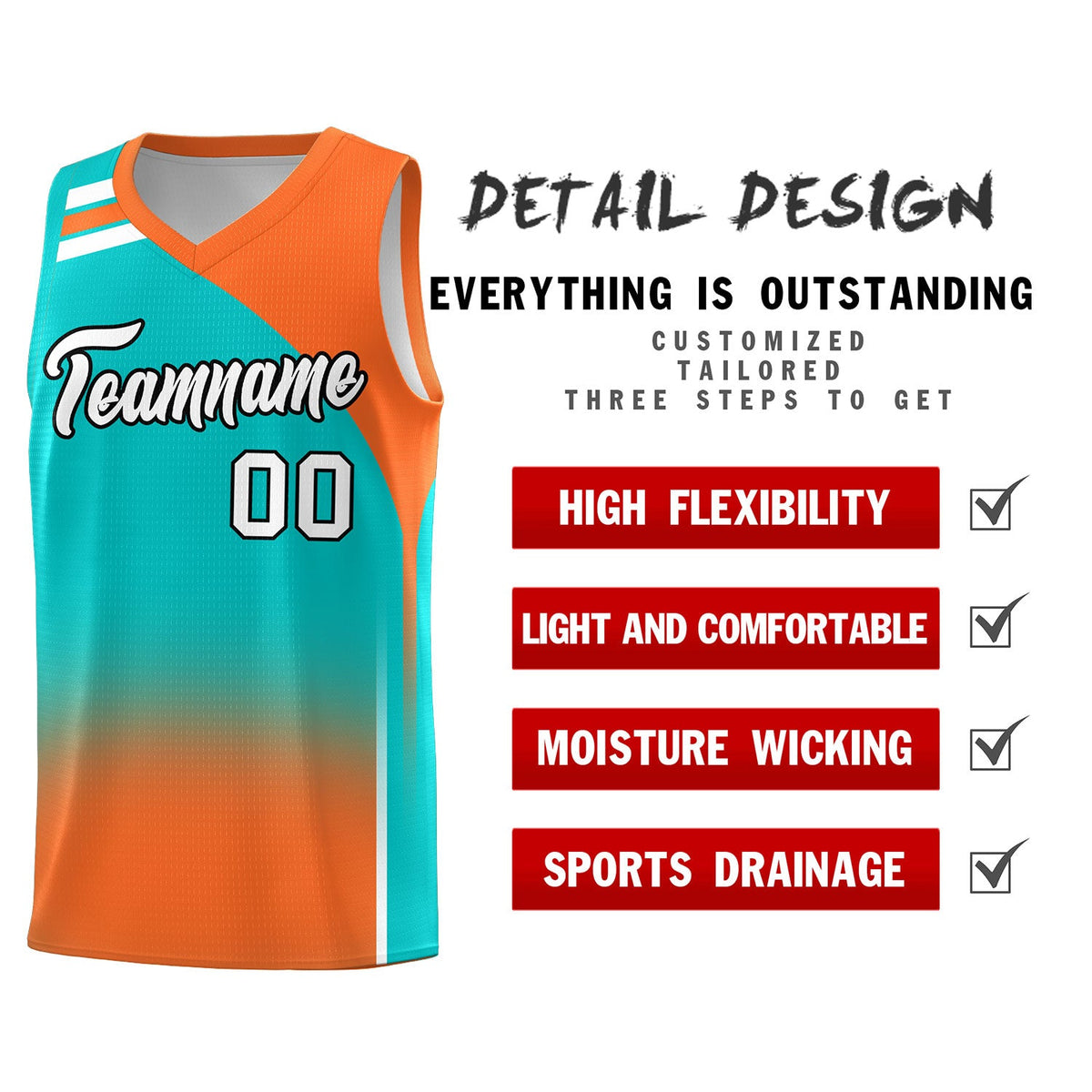 Custom Aqua Orange Gradient Fashion Sets Sports Uniform Basketball Jersey