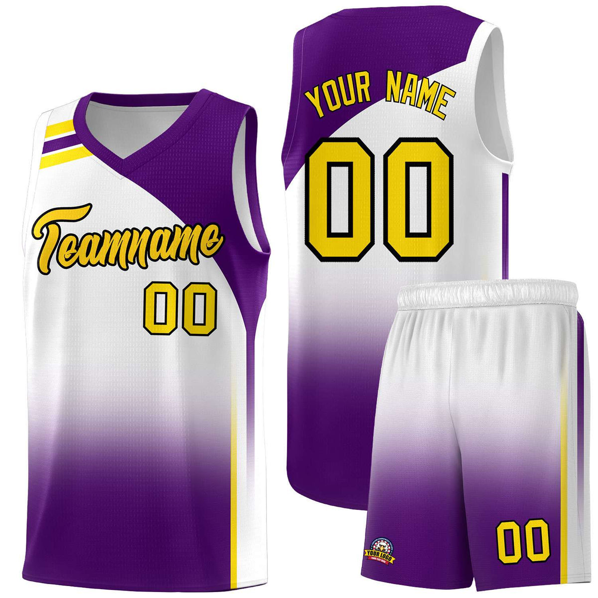 Custom White Purple Gradient Fashion Sets Sports Uniform Basketball Jersey