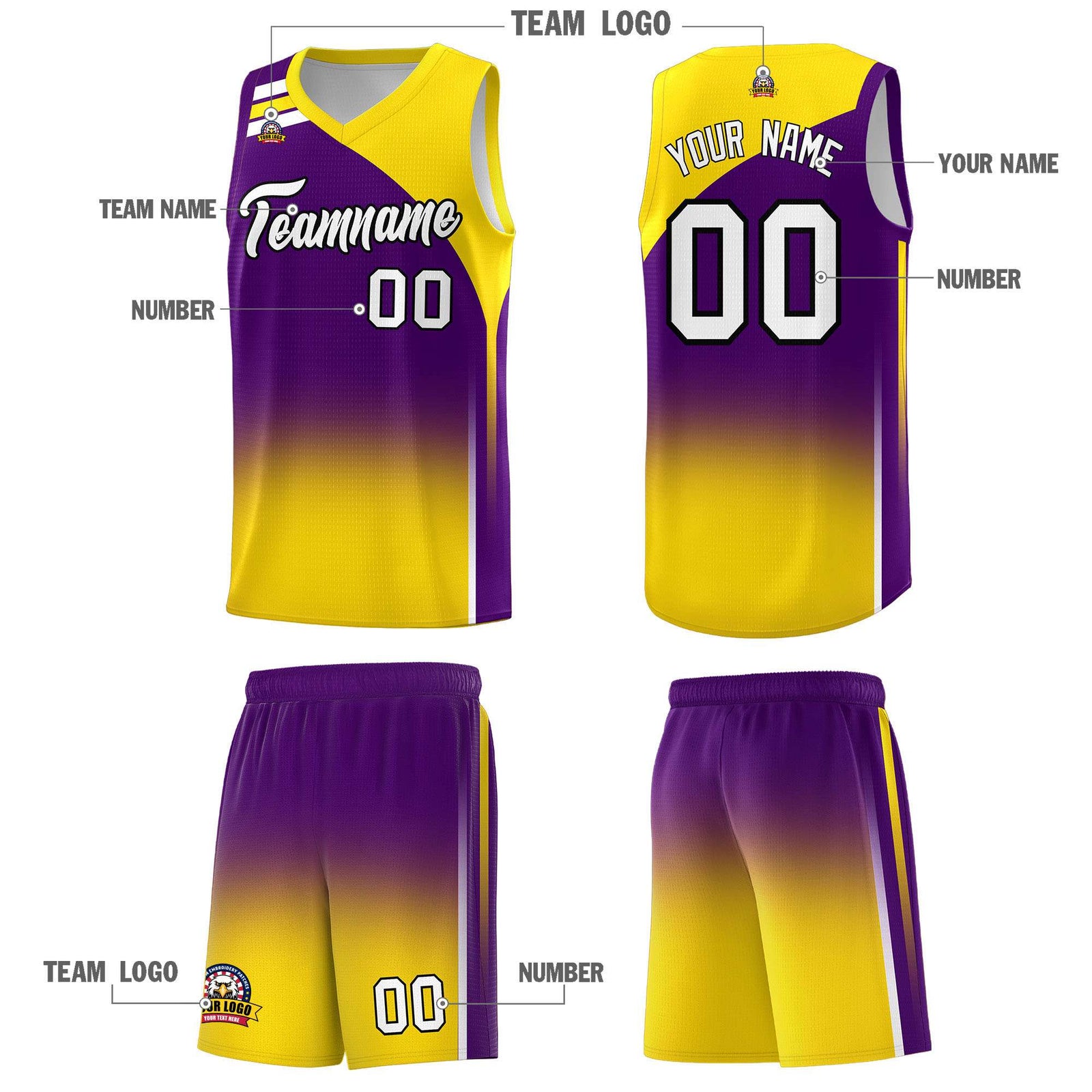 Custom Purple Gold Gradient Fashion Sets Sports Uniform Basketball Jersey