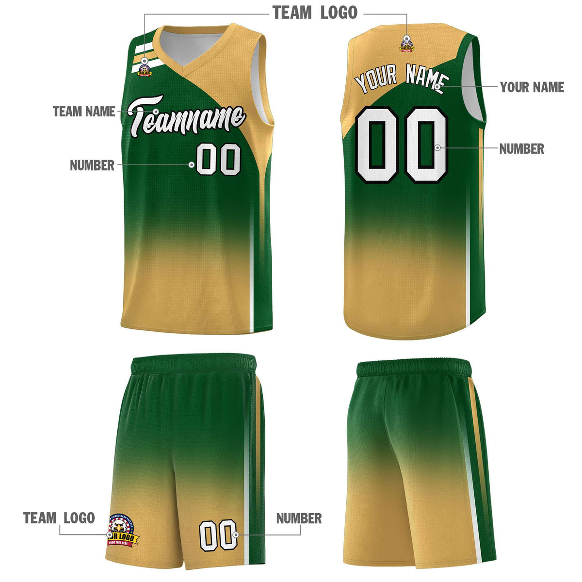 Custom Green Buckskin Brown Gradient Fashion Sets Sports Uniform Basketball Jersey