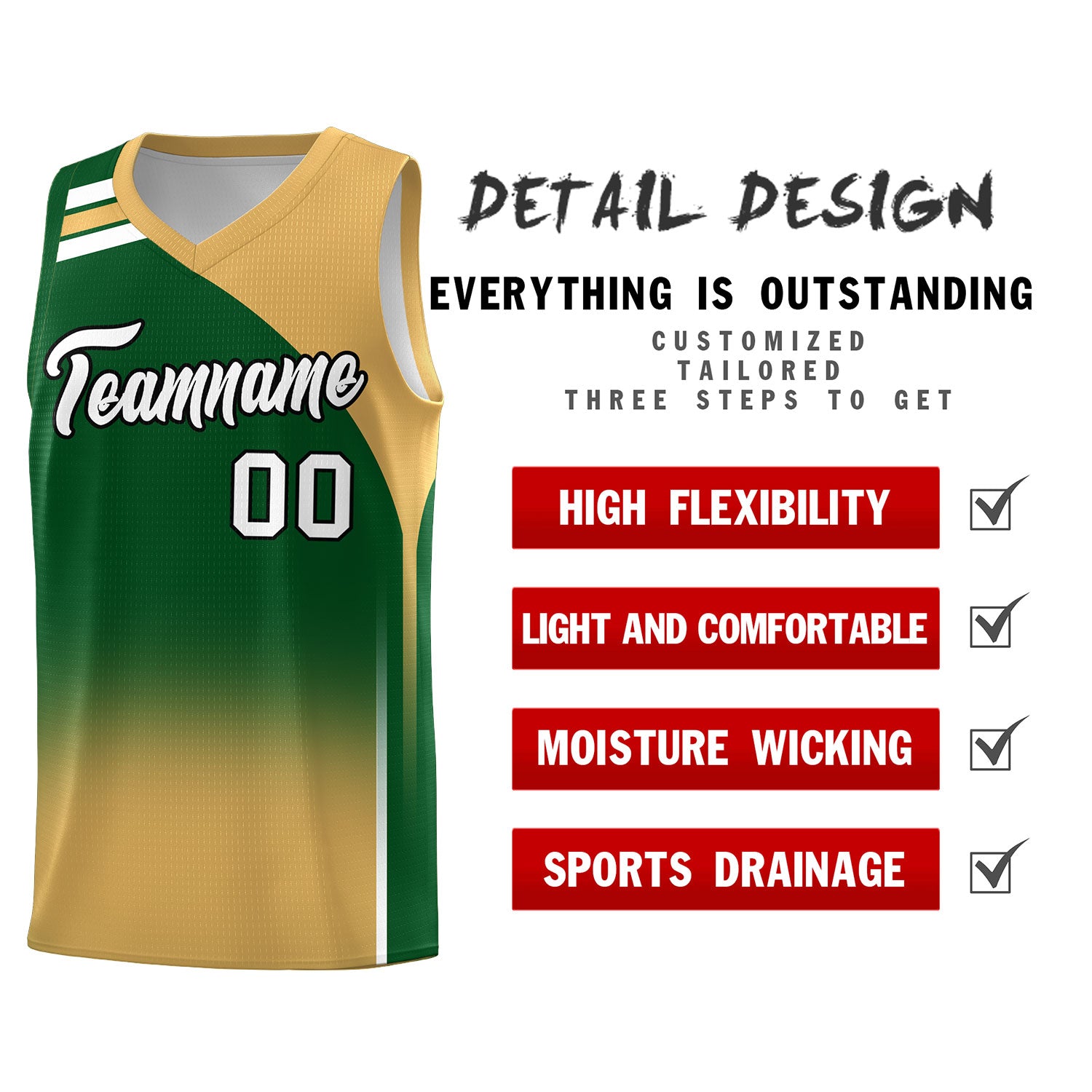 Custom Green Buckskin Brown Gradient Fashion Sets Sports Uniform Basketball Jersey