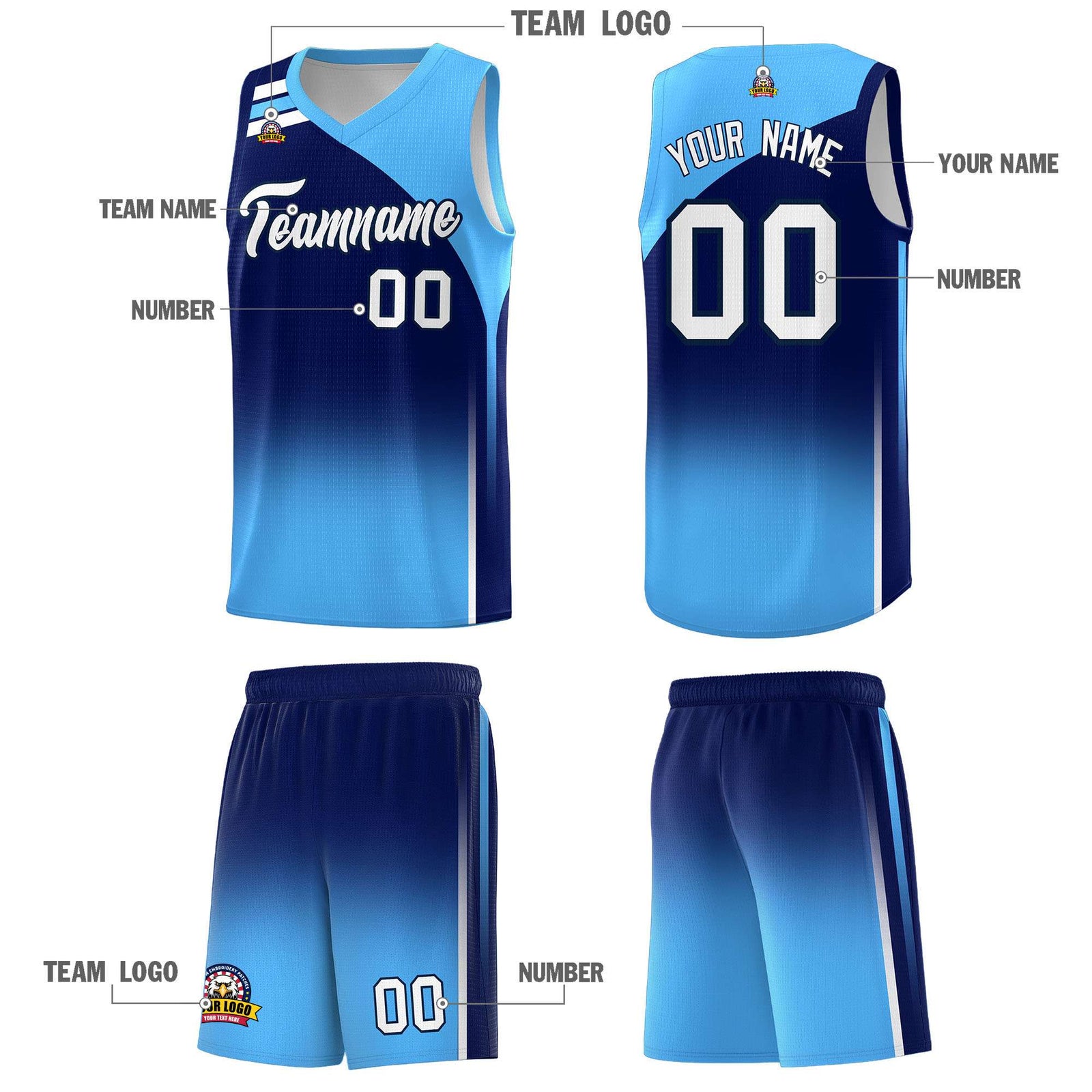 Custom Navy Powder Blue Gradient Fashion Sets Sports Uniform Basketball Jersey