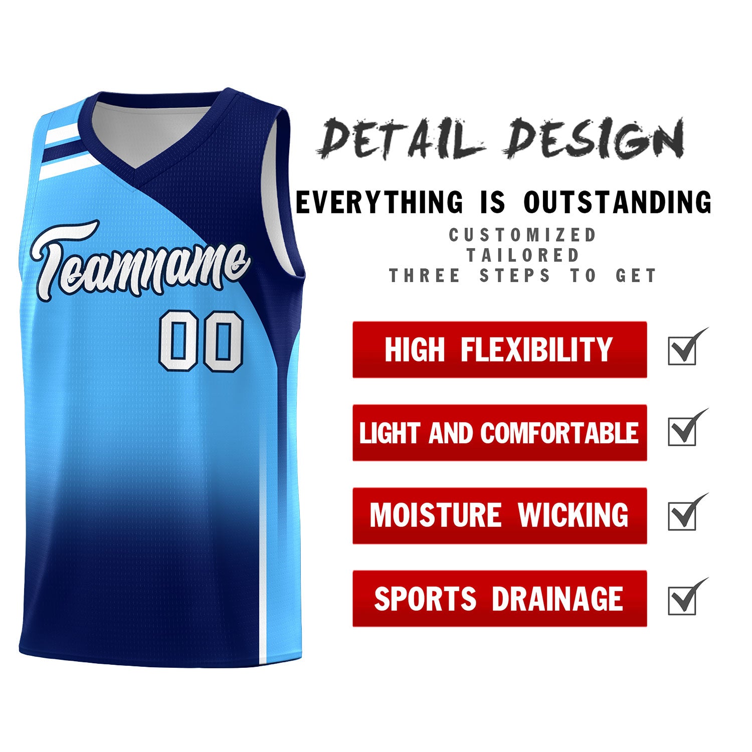 Custom Powder Blue Navy Gradient Fashion Sets Sports Uniform Basketball Jersey