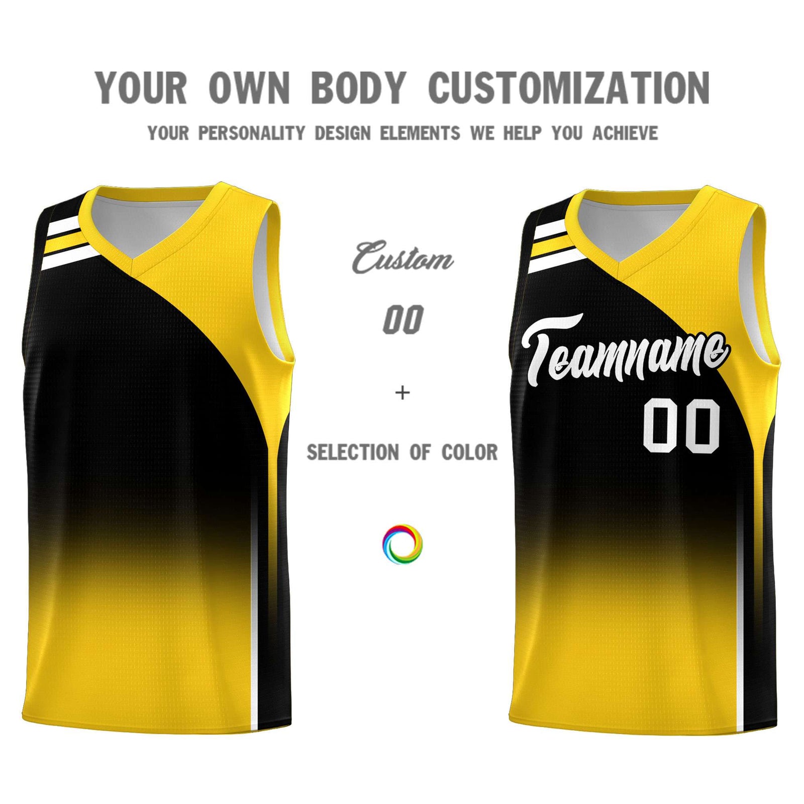 Custom Black Gold Gradient Fashion Sets Sports Uniform Basketball Jersey
