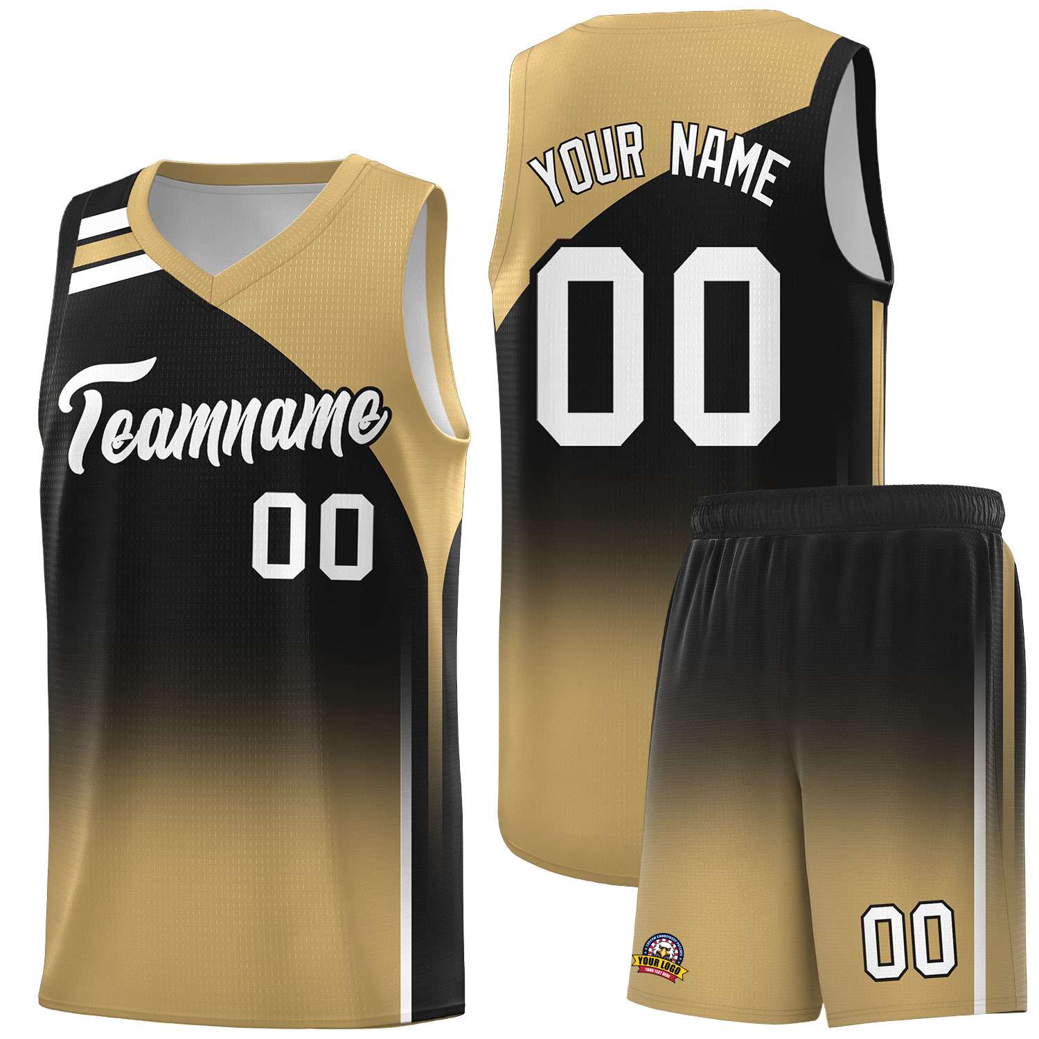 Custom Black Old Gold Gradient Fashion Sets Sports Uniform Basketball Jersey