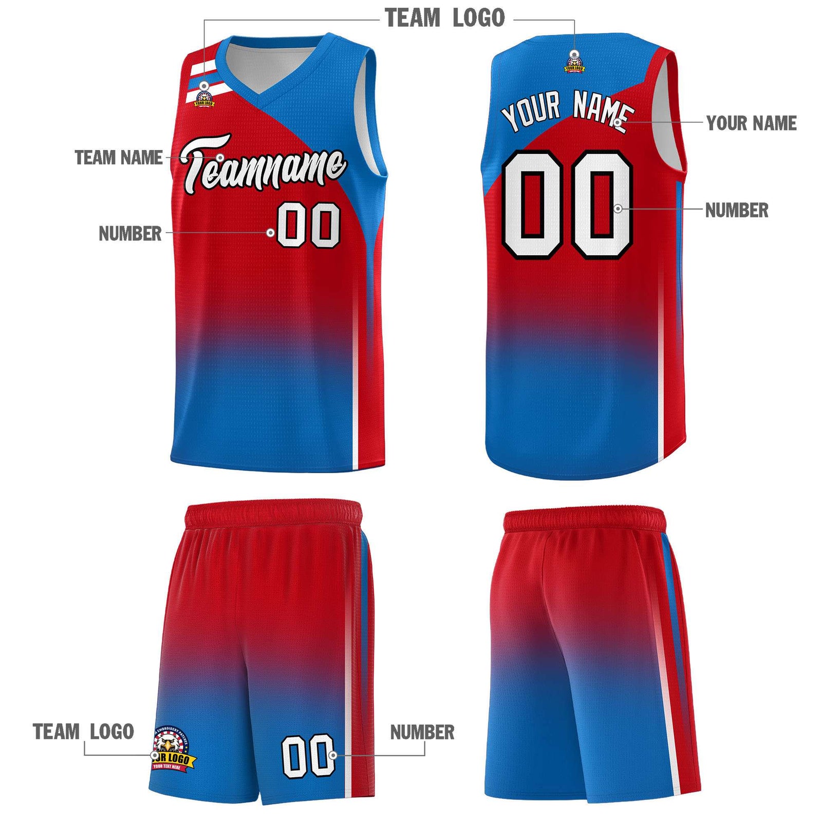 Custom Red Royal Gradient Fashion Sets Sports Uniform Basketball Jersey