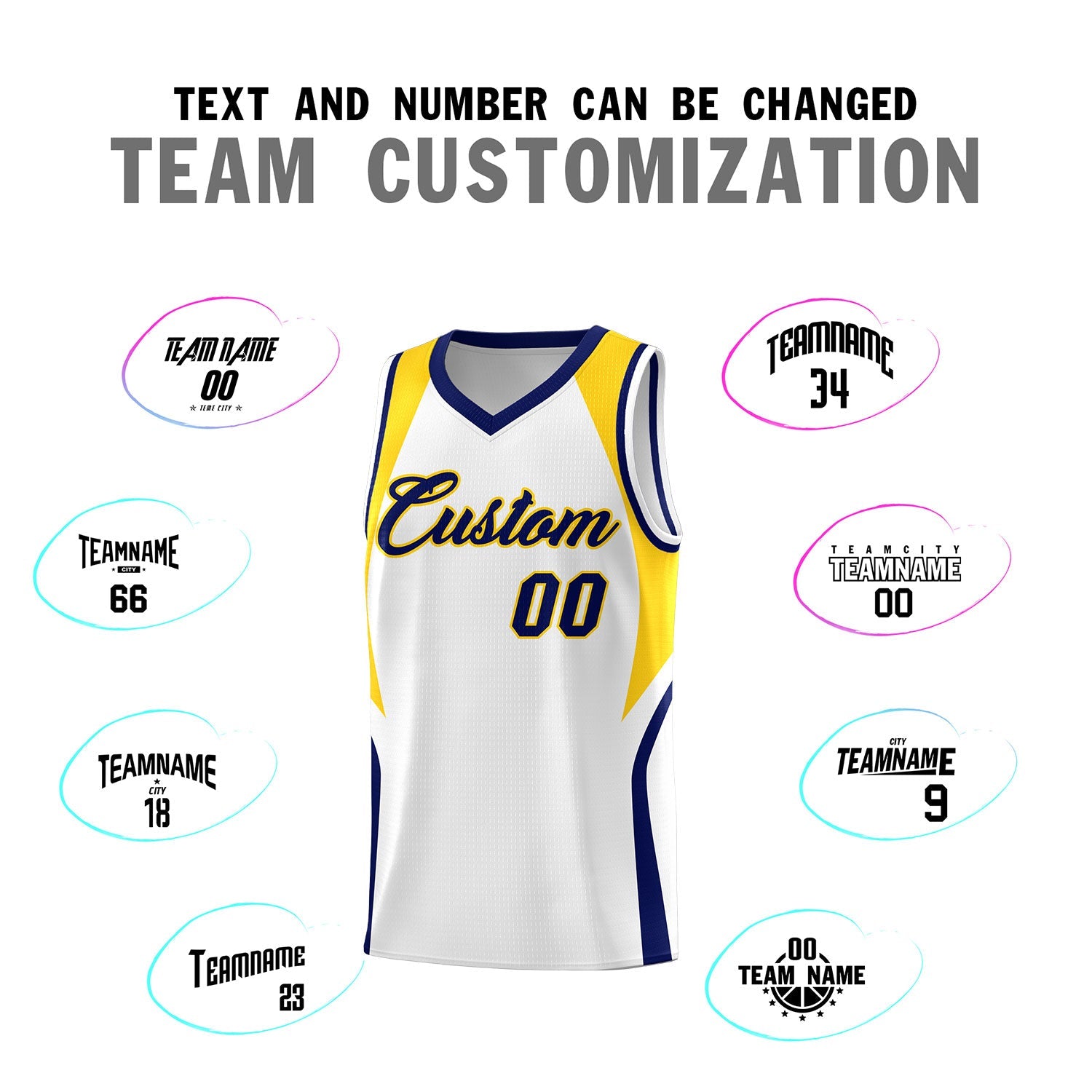 Custom White Navy and Gold Color Block Sports Uniform Basketball Jersey