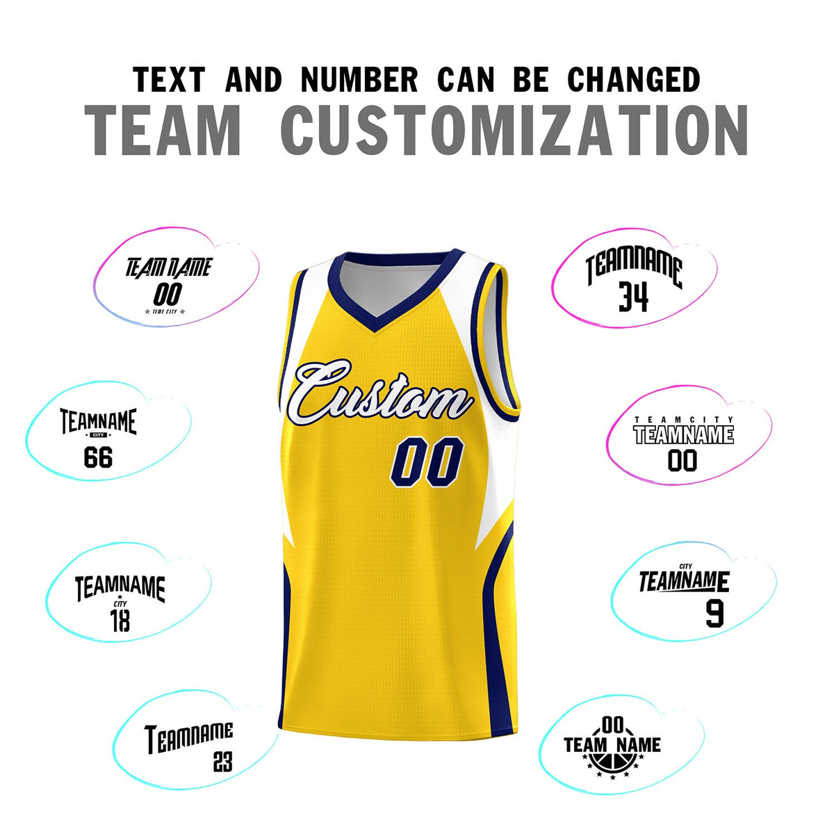 Custom Gold White and Navy Color Block Sports Uniform Basketball Jersey