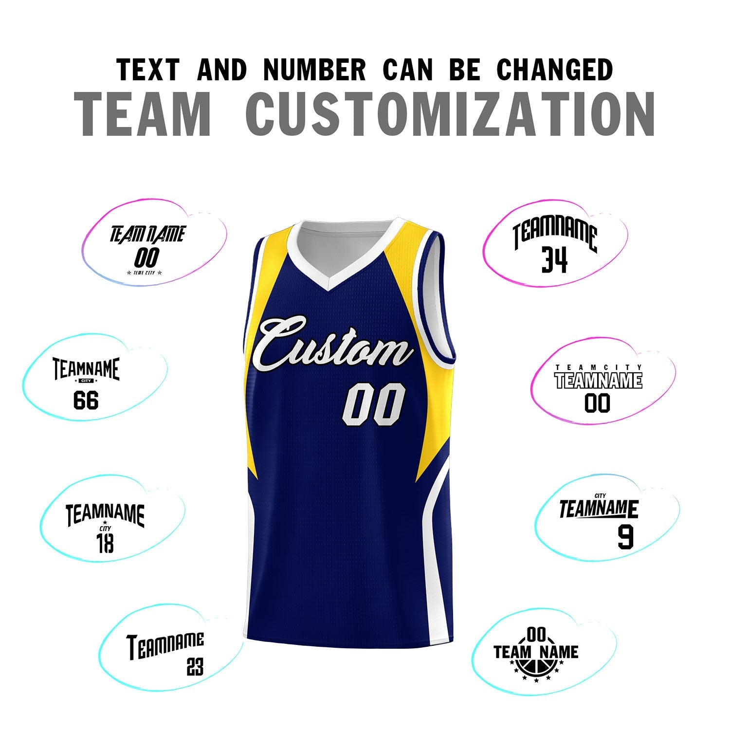 Custom Navy Gold and White Color Block Sports Uniform Basketball Jersey