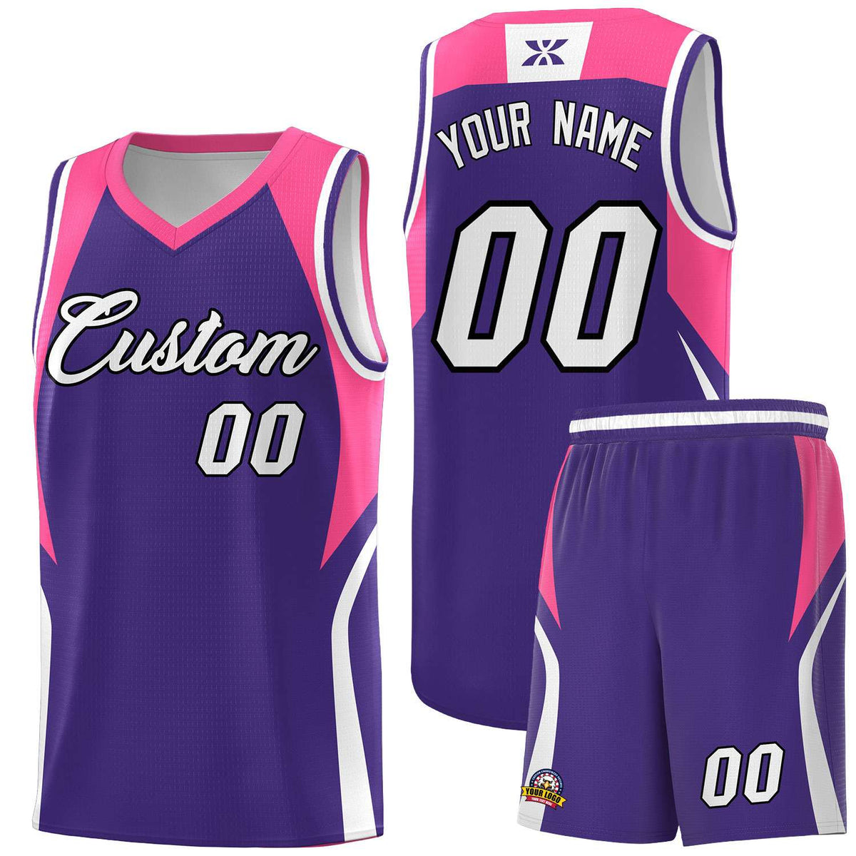 Custom Purple Pink and White Color Block Sports Uniform Basketball Jersey