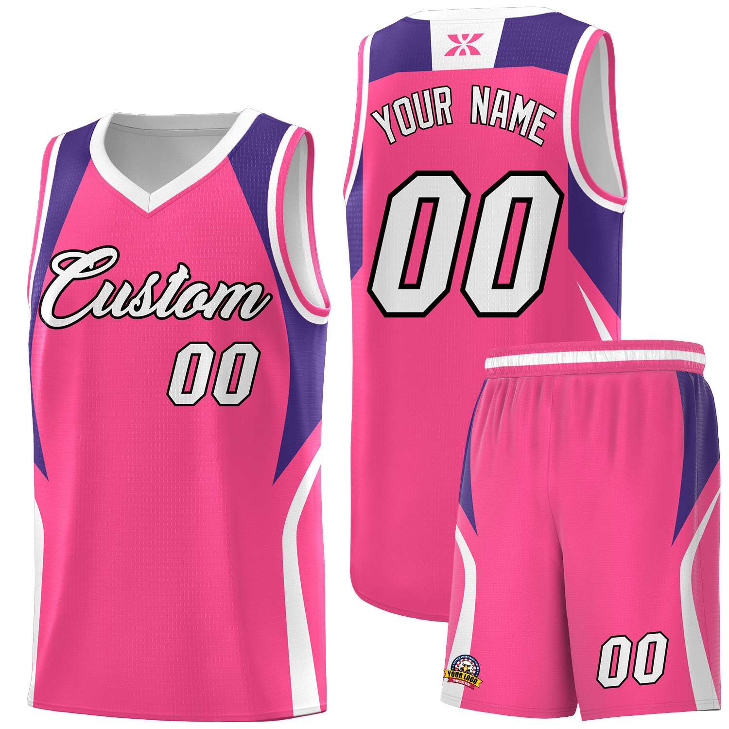 Custom Pink Purple and White Color Block Sports Uniform Basketball Jersey