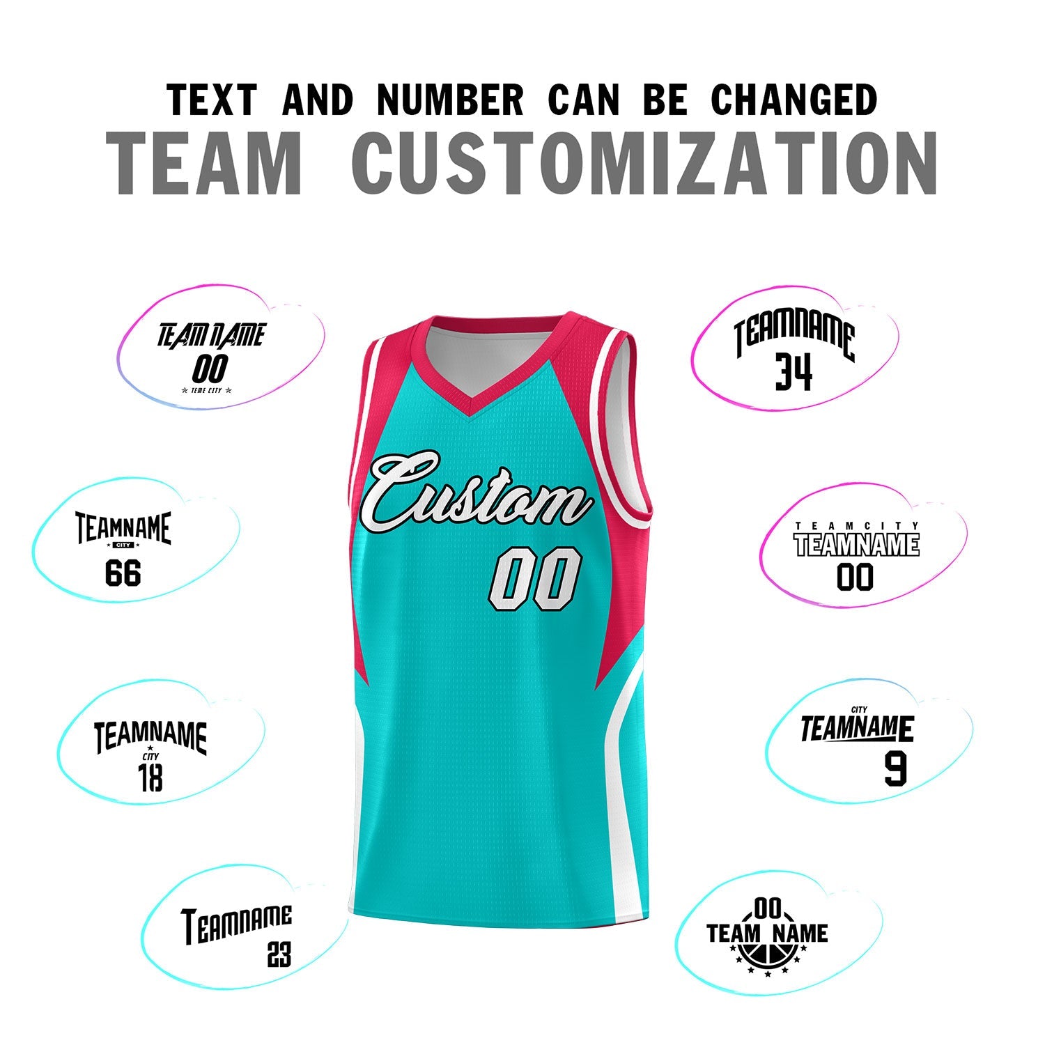 Custom Aqua Red and White Color Block Sports Uniform Basketball Jersey