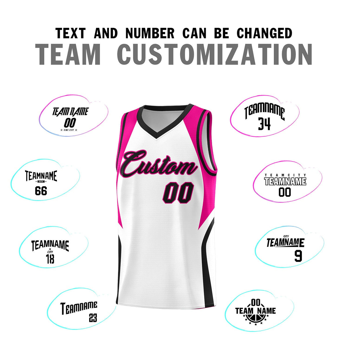 Custom White Pink and Black Color Block Sports Uniform Basketball Jersey