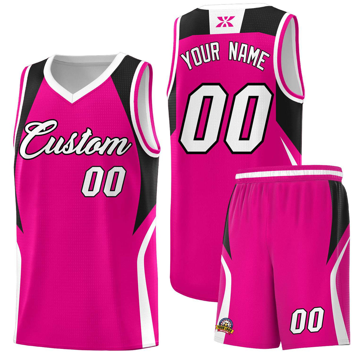 Custom Pink Black and White Color Block Sports Uniform Basketball Jersey