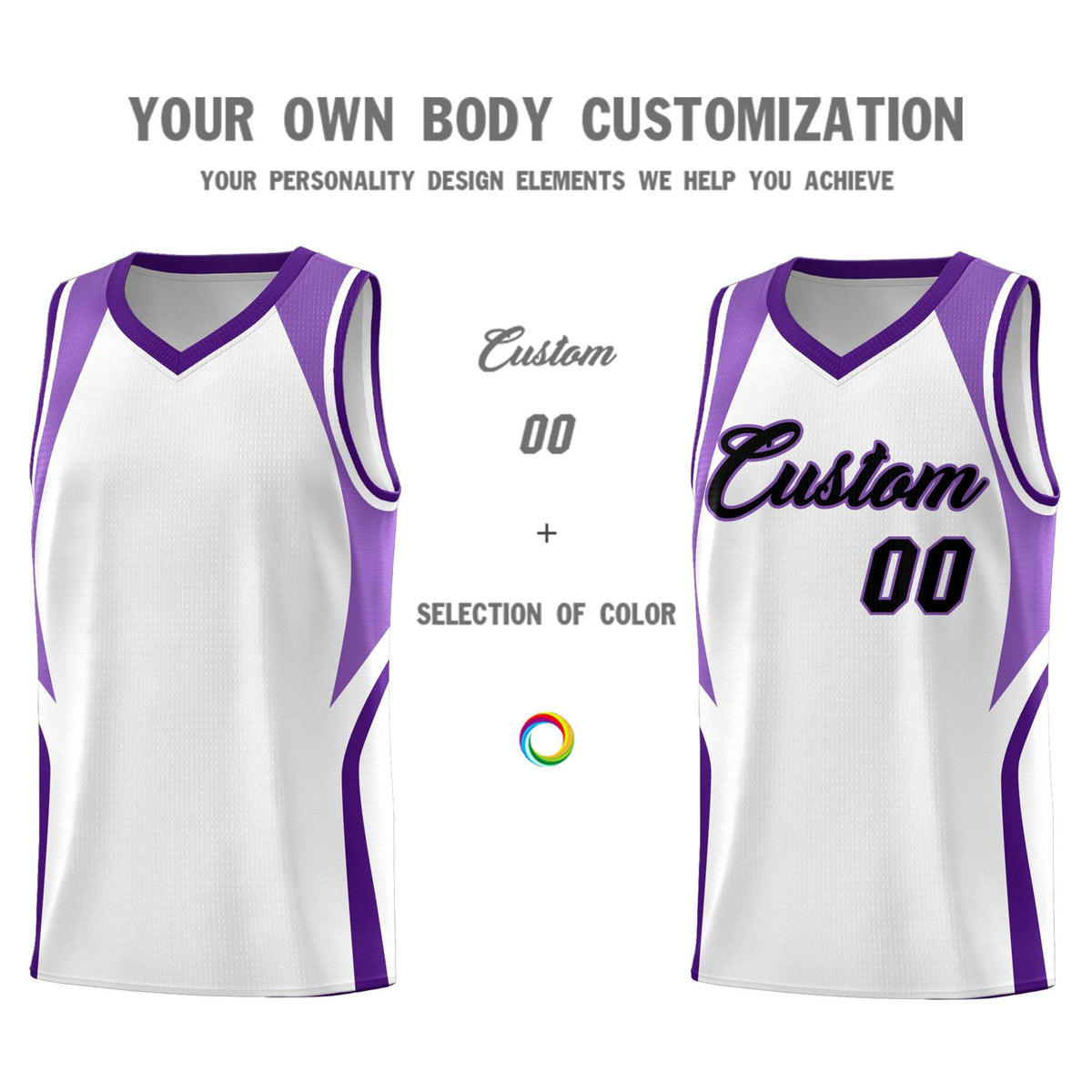 Custom White Light Purple and Purple Color Block Sports Uniform Basketball Jersey