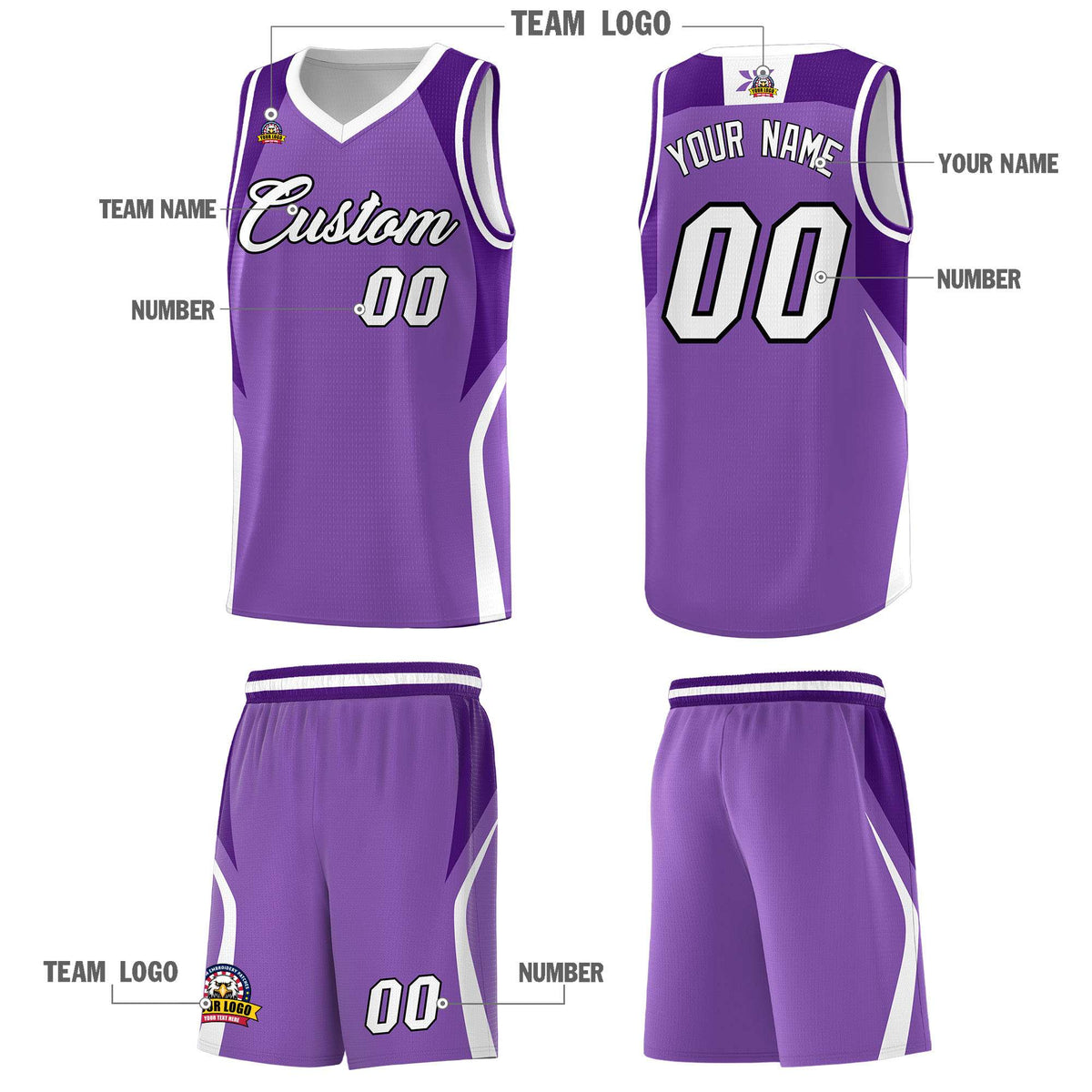 Custom Light Purple Purple and White Color Block Sports Uniform Basketball Jersey