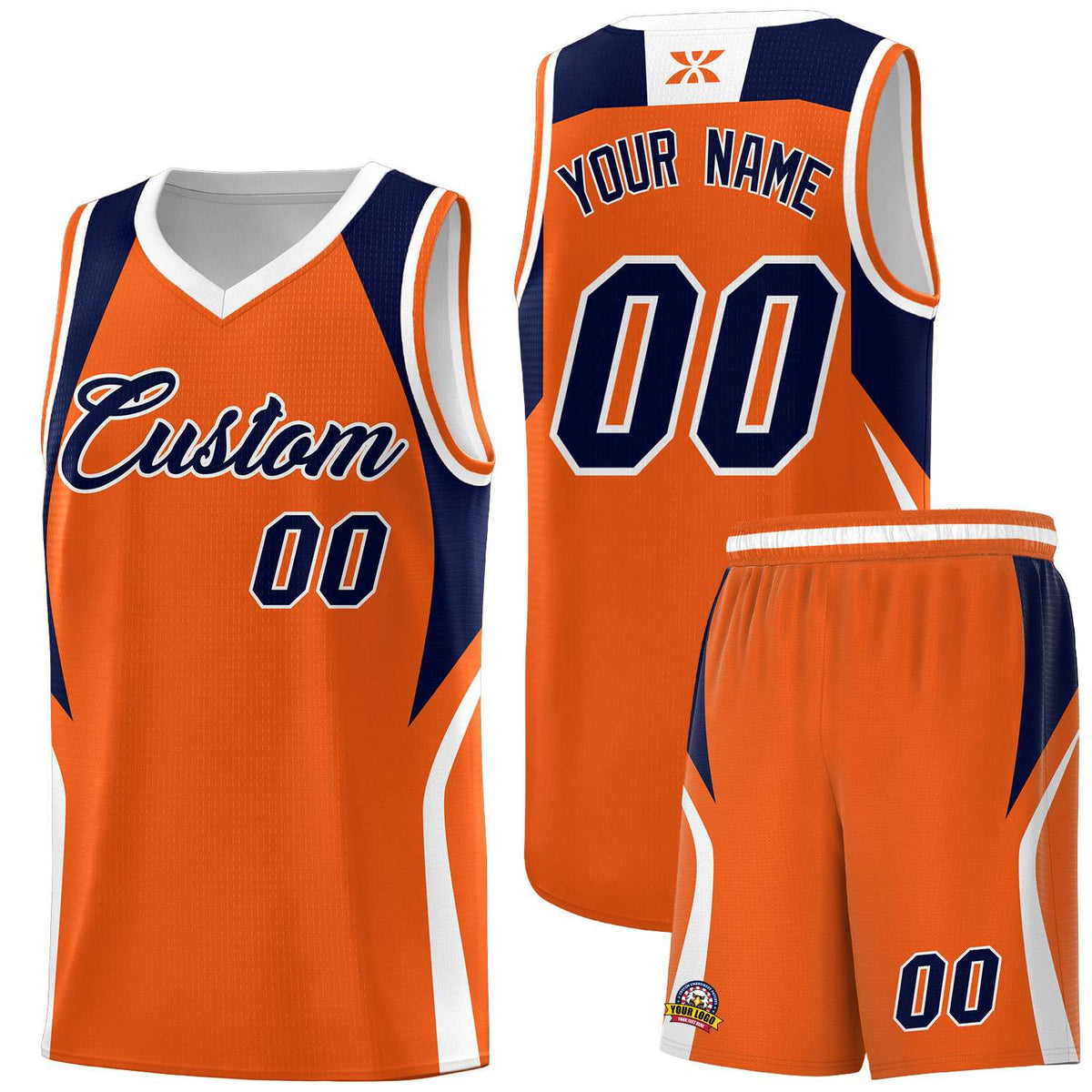 Custom Orange Navy and White Color Block Sports Uniform Basketball Jersey