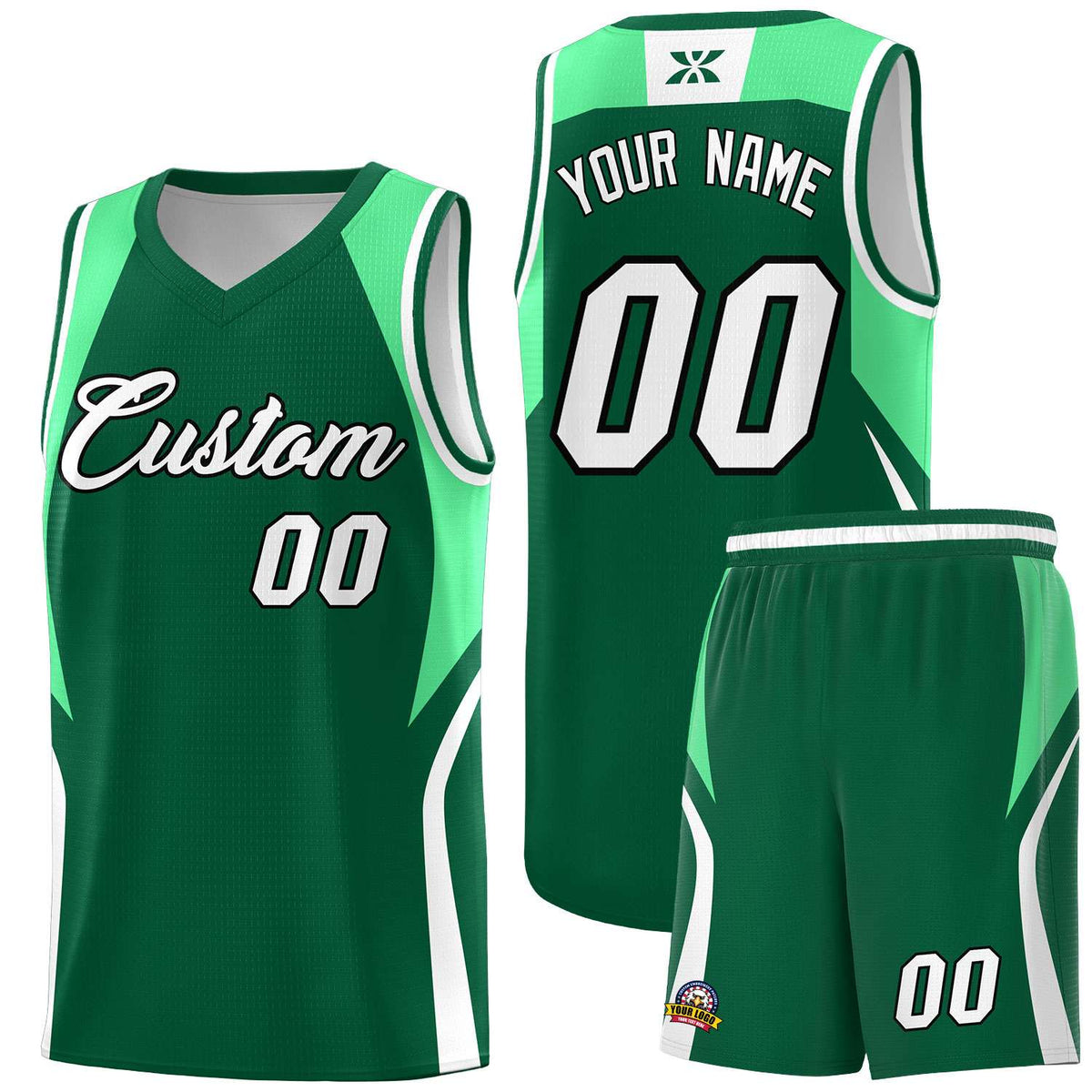 Custom Kelly Green Green and White Color Block Sports Uniform Basketball Jersey
