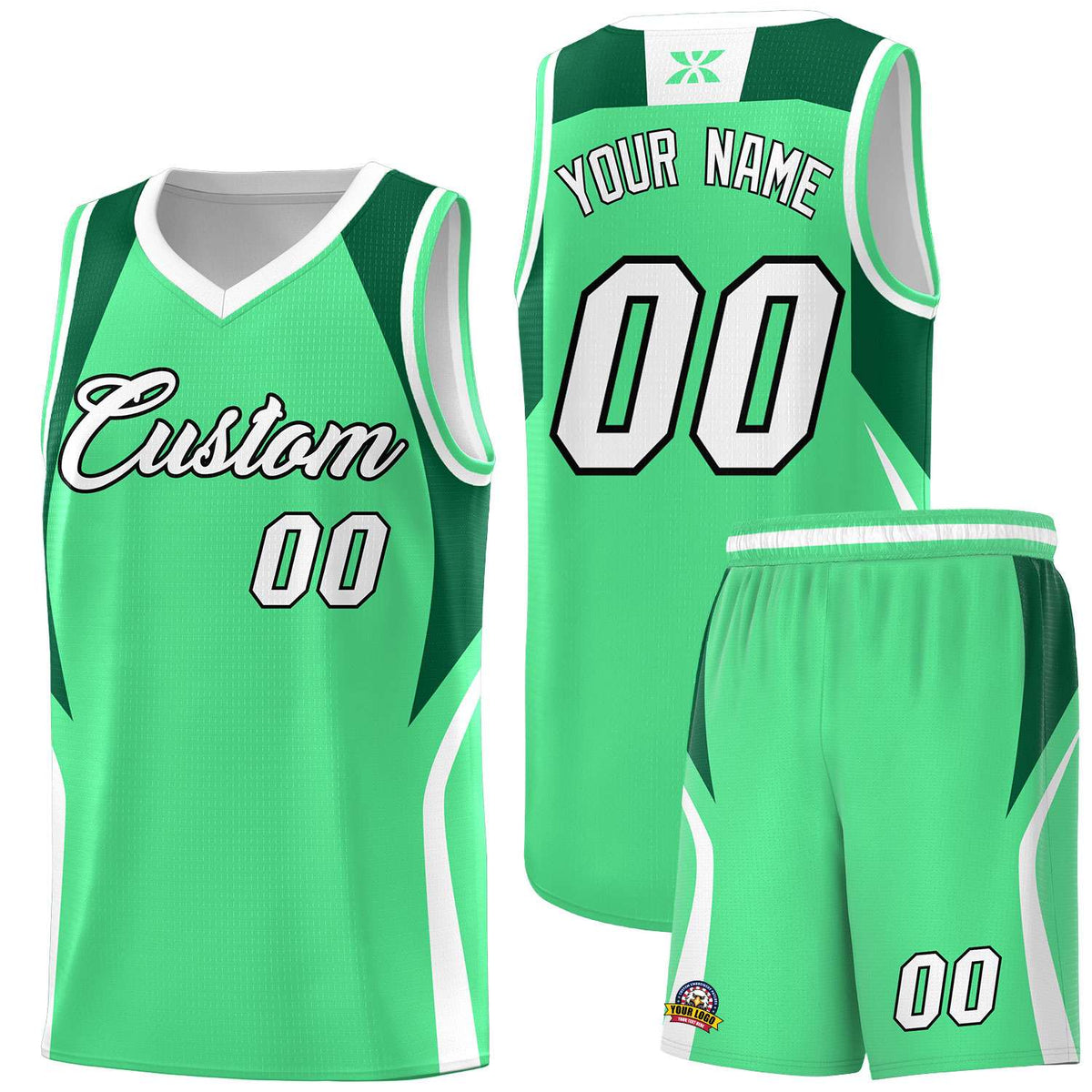 Custom Green Kelly Green and White Color Block Sports Uniform Basketball Jersey