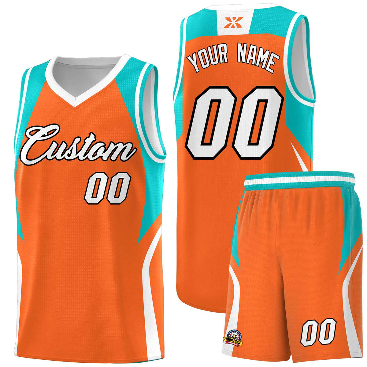 Custom Orange Aqua and White Color Block Sports Uniform Basketball Jersey