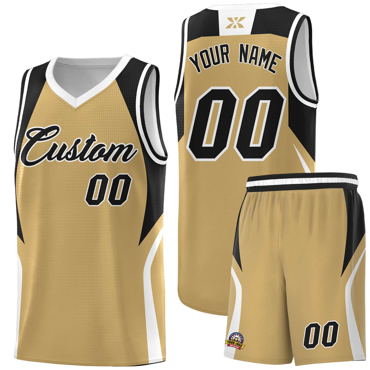 Custom Old Gold Black and White Color Block Sports Uniform Basketball Jersey