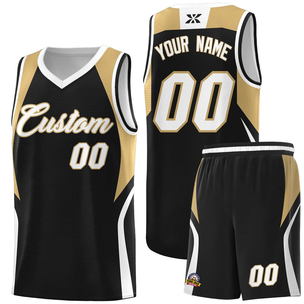 Custom Black Old Gold and White Color Block Sports Uniform Basketball Jersey