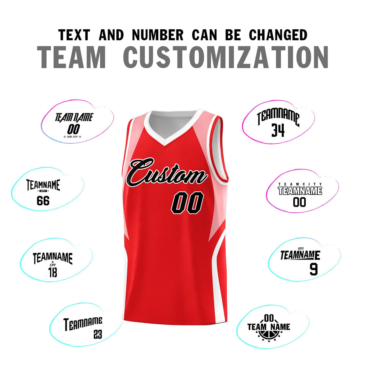 Custom Red Light Pink and White Color Block Sports Uniform Basketball Jersey