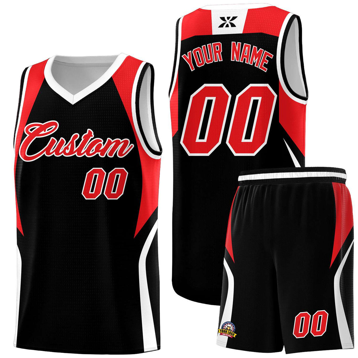 Custom Black Red and White Color Block Sports Uniform Basketball Jersey
