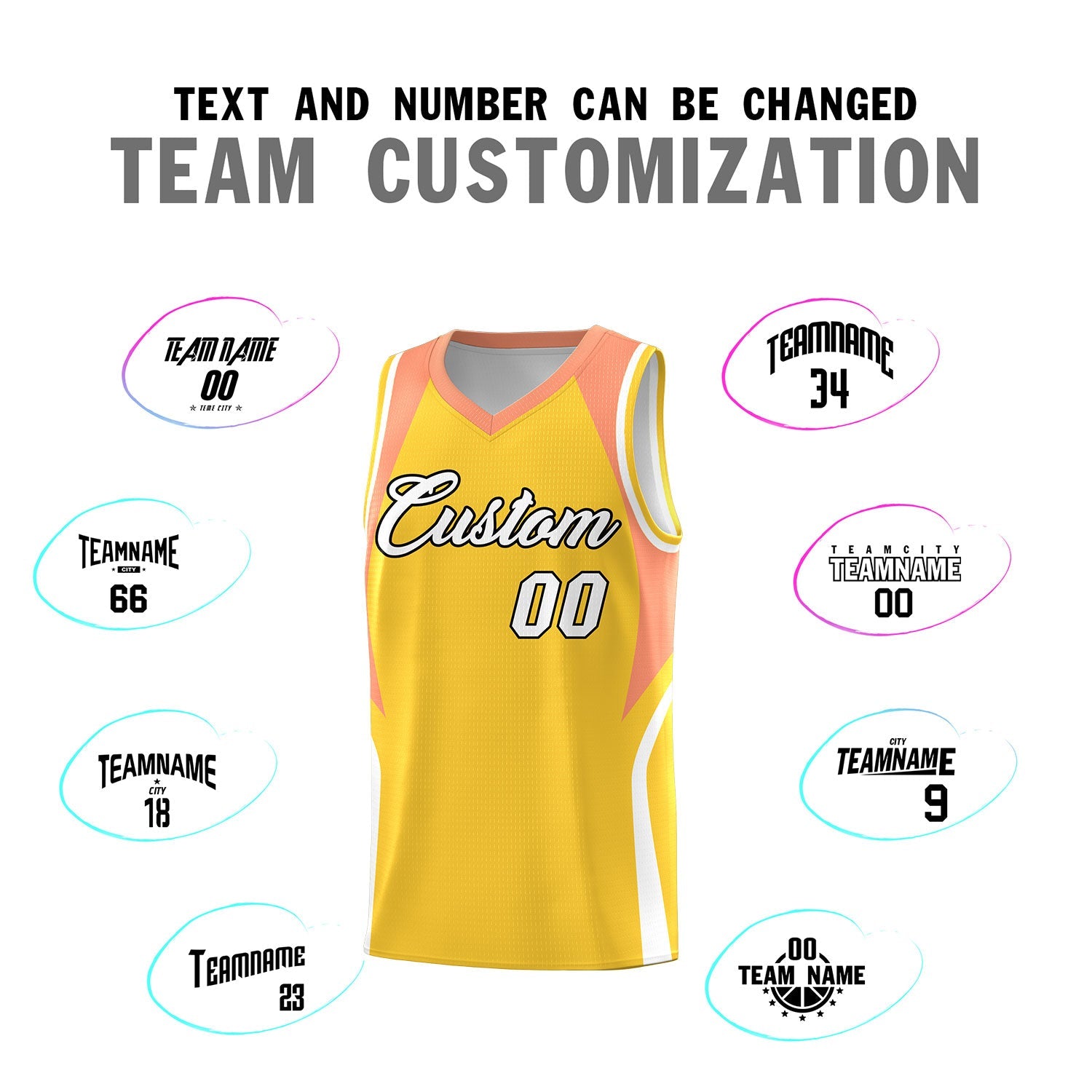 Custom Gold Orange and White Color Block Sports Uniform Basketball Jersey