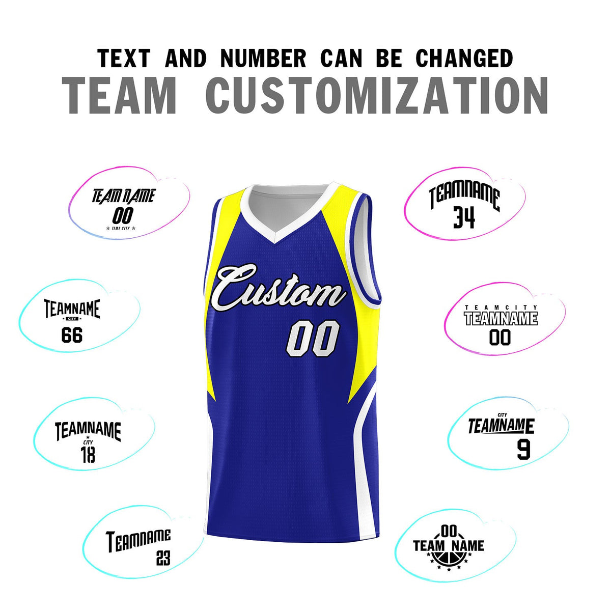Custom Royal Yellow and White Color Block Sports Uniform Basketball Jersey