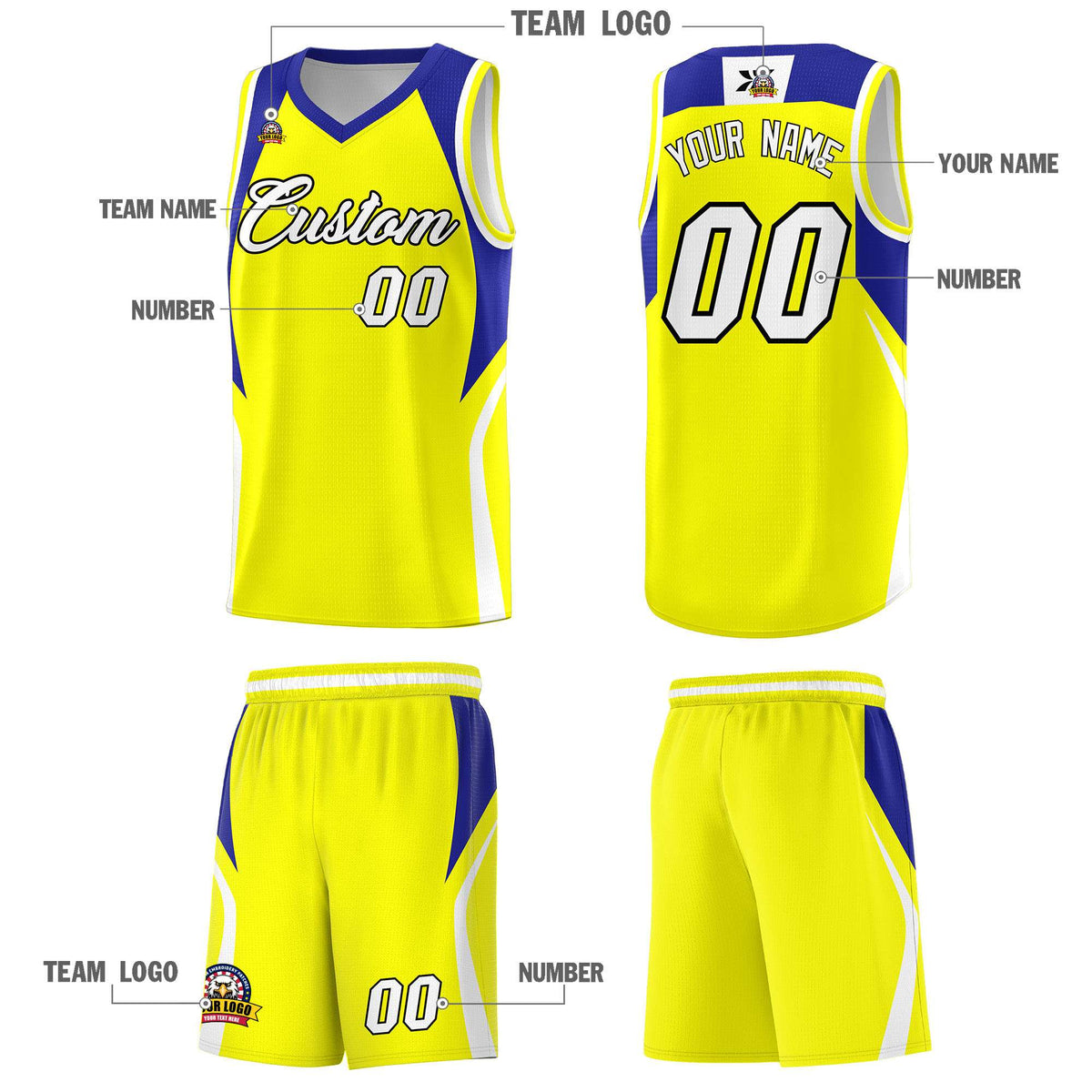 Custom Gold Royal and White Color Block Sports Uniform Basketball Jersey