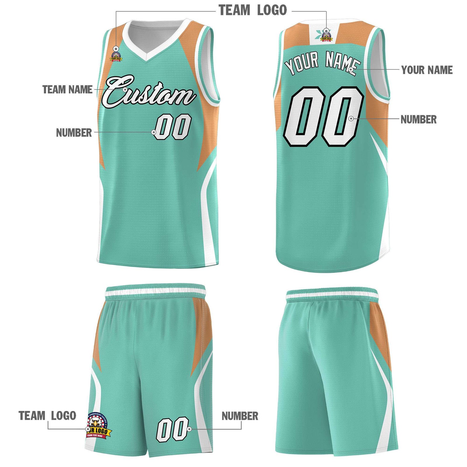 Custom Blue Buckskin Brown and White Color Block Sports Uniform Basketball Jersey