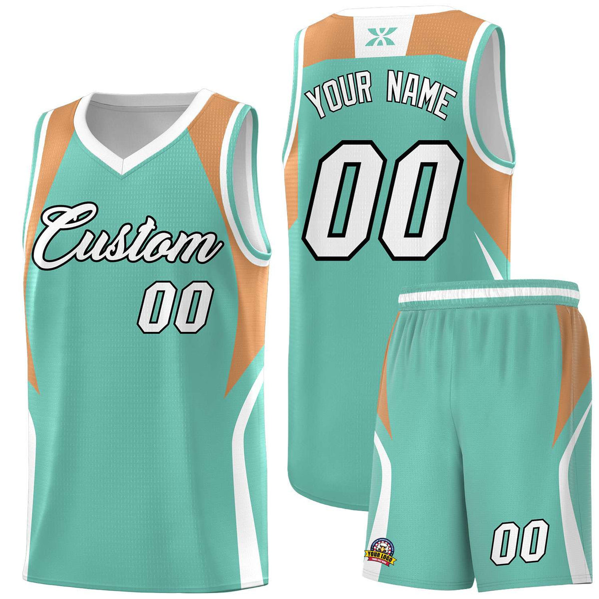 Custom Blue Buckskin Brown and White Color Block Sports Uniform Basketball Jersey