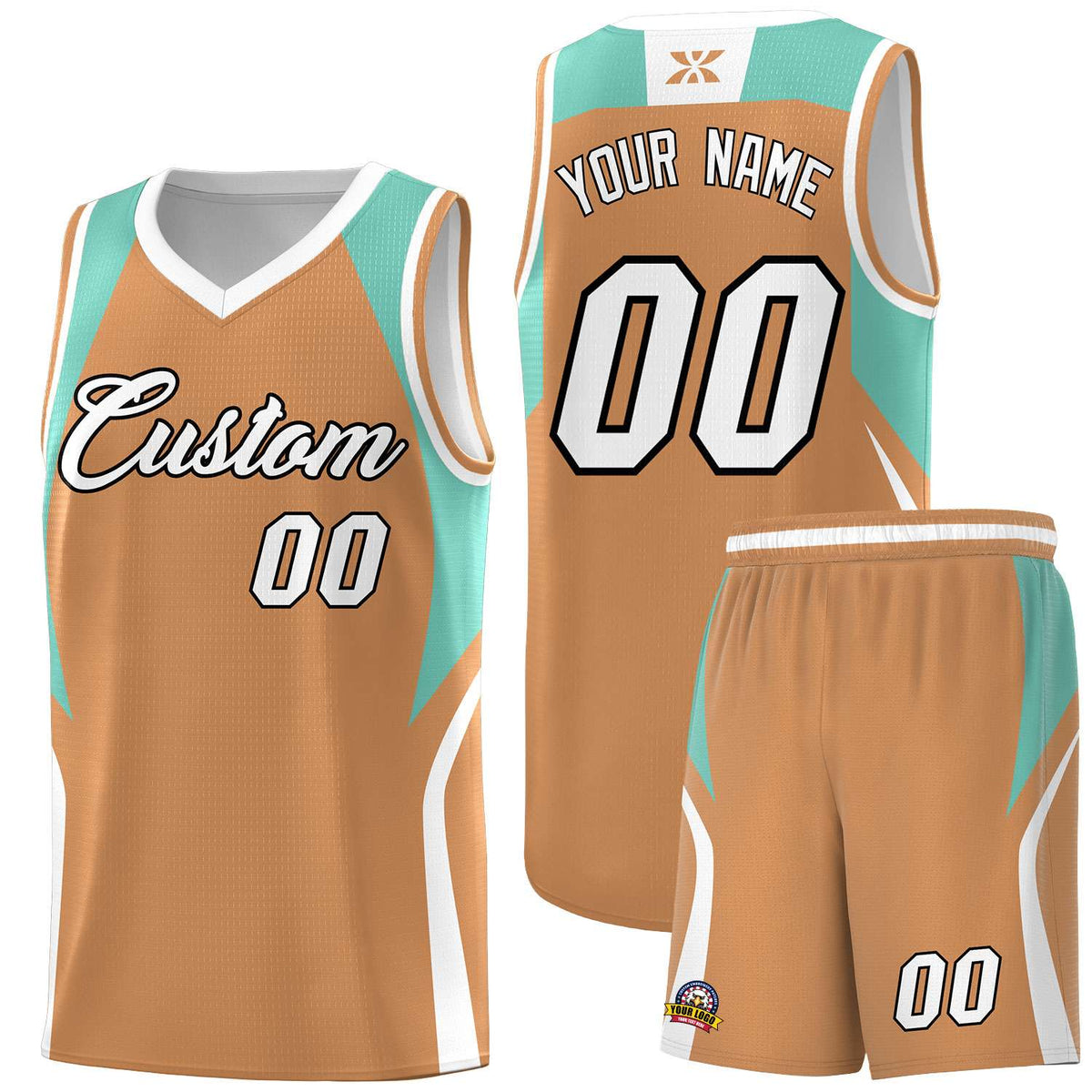 Custom Buckskin Brown Blue and White Color Block Sports Uniform Basketball Jersey